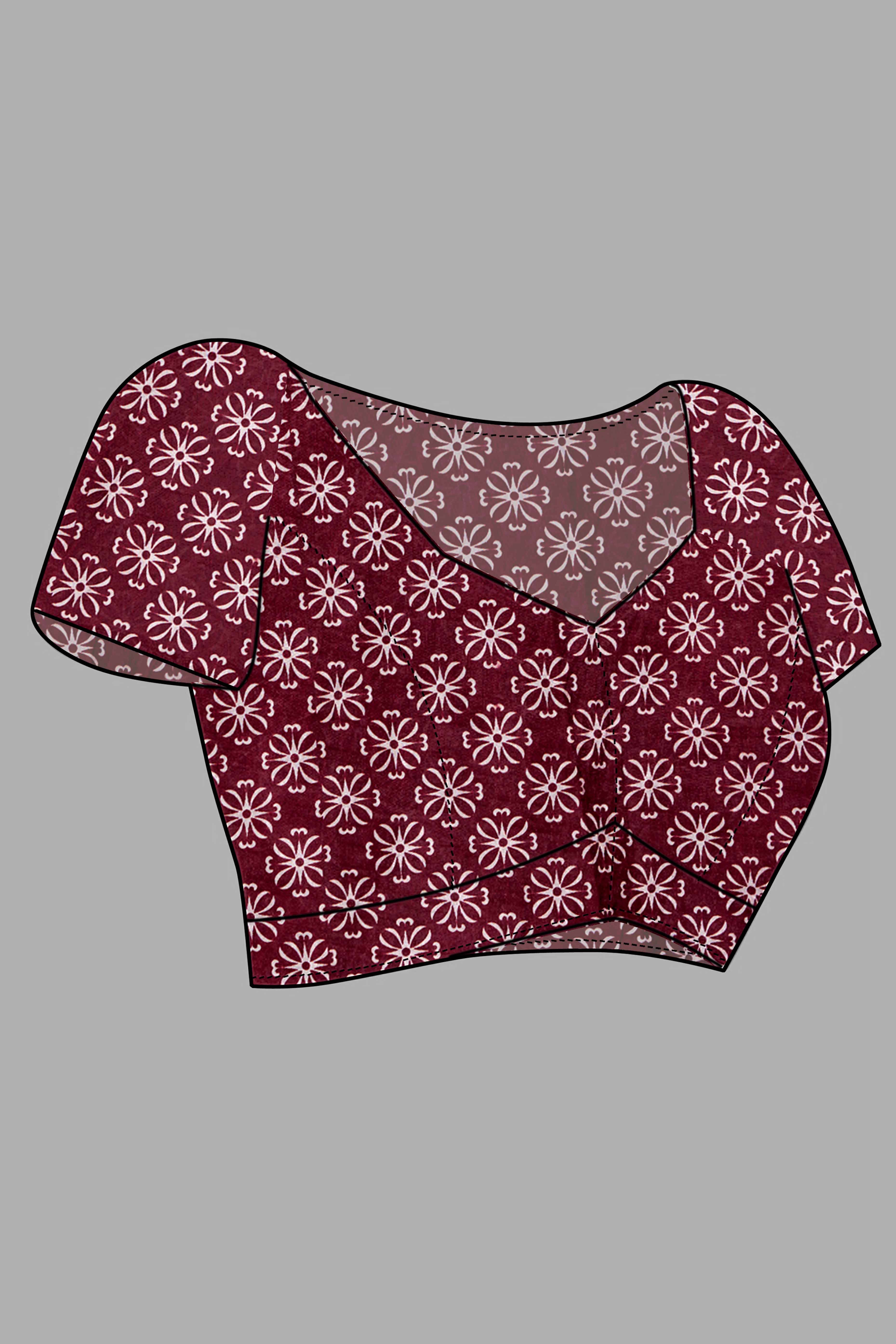 Peachmode Dark Maroon Ajrakh Printed Cotton Blend Saree - view 7