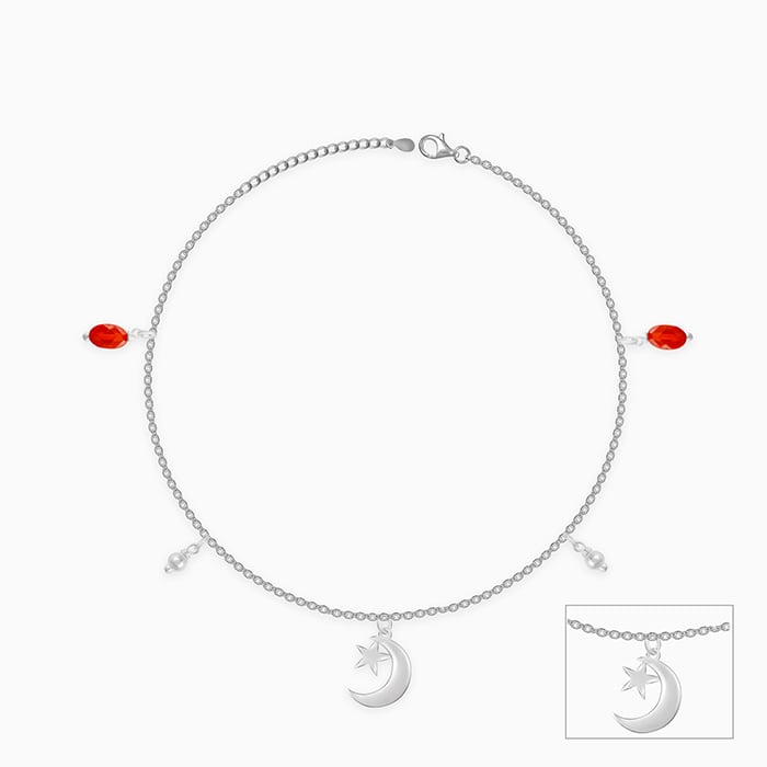 GIVA Jewellery Silver Half Moon Charm Anklet - view 3