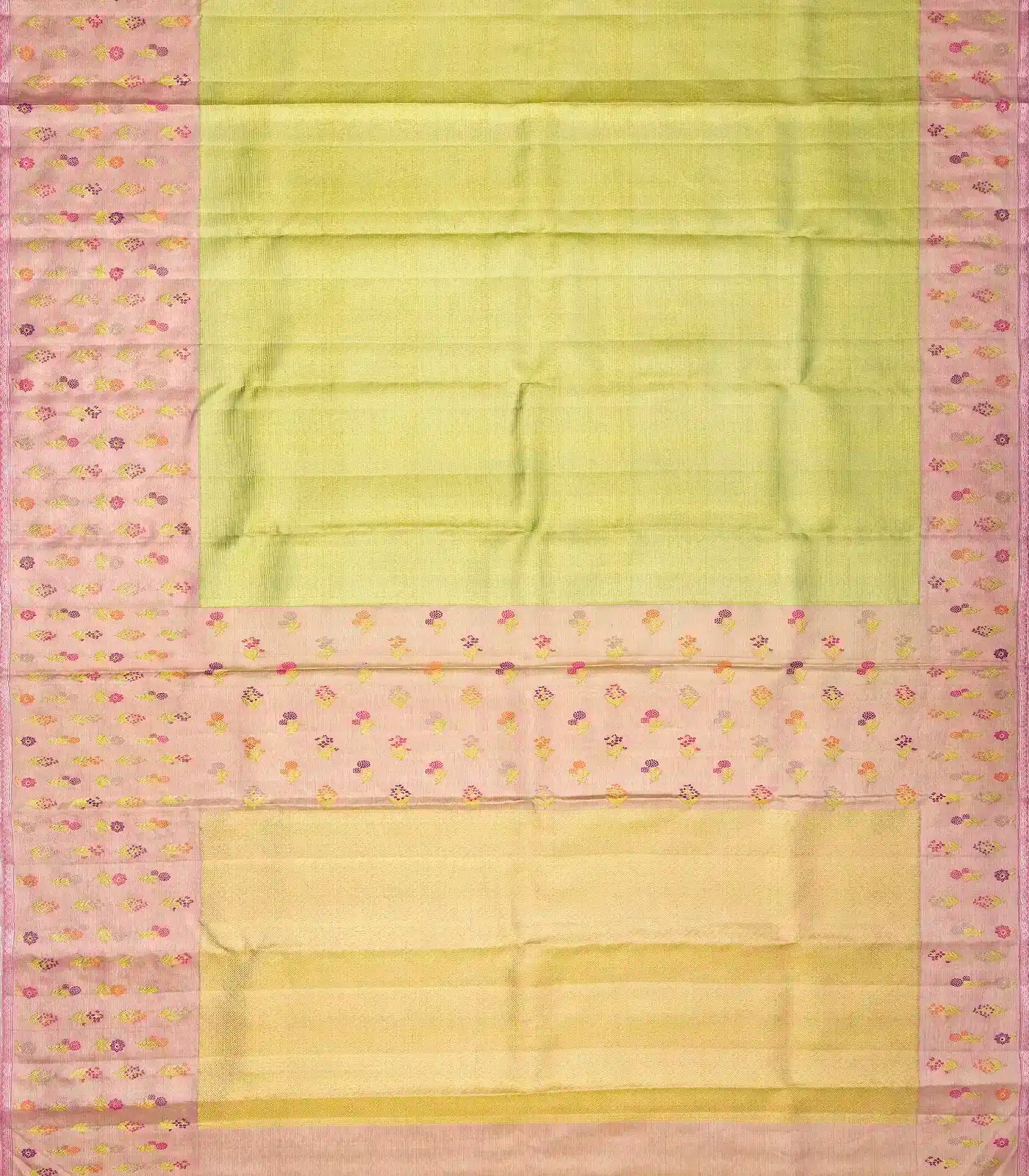 RmKV Cardamom Green Handloom Kanchipuram Tissue Silk Saree With Floral Motifs - view 2