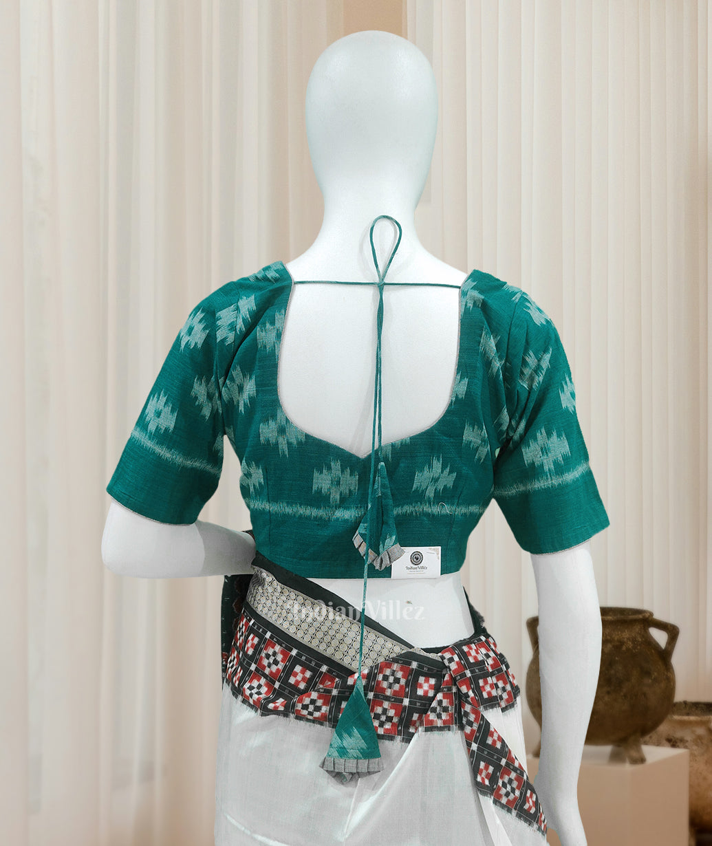 IndianVillèz Green Odisha Ikat Sambalpuri Cotton Blouse - view 2