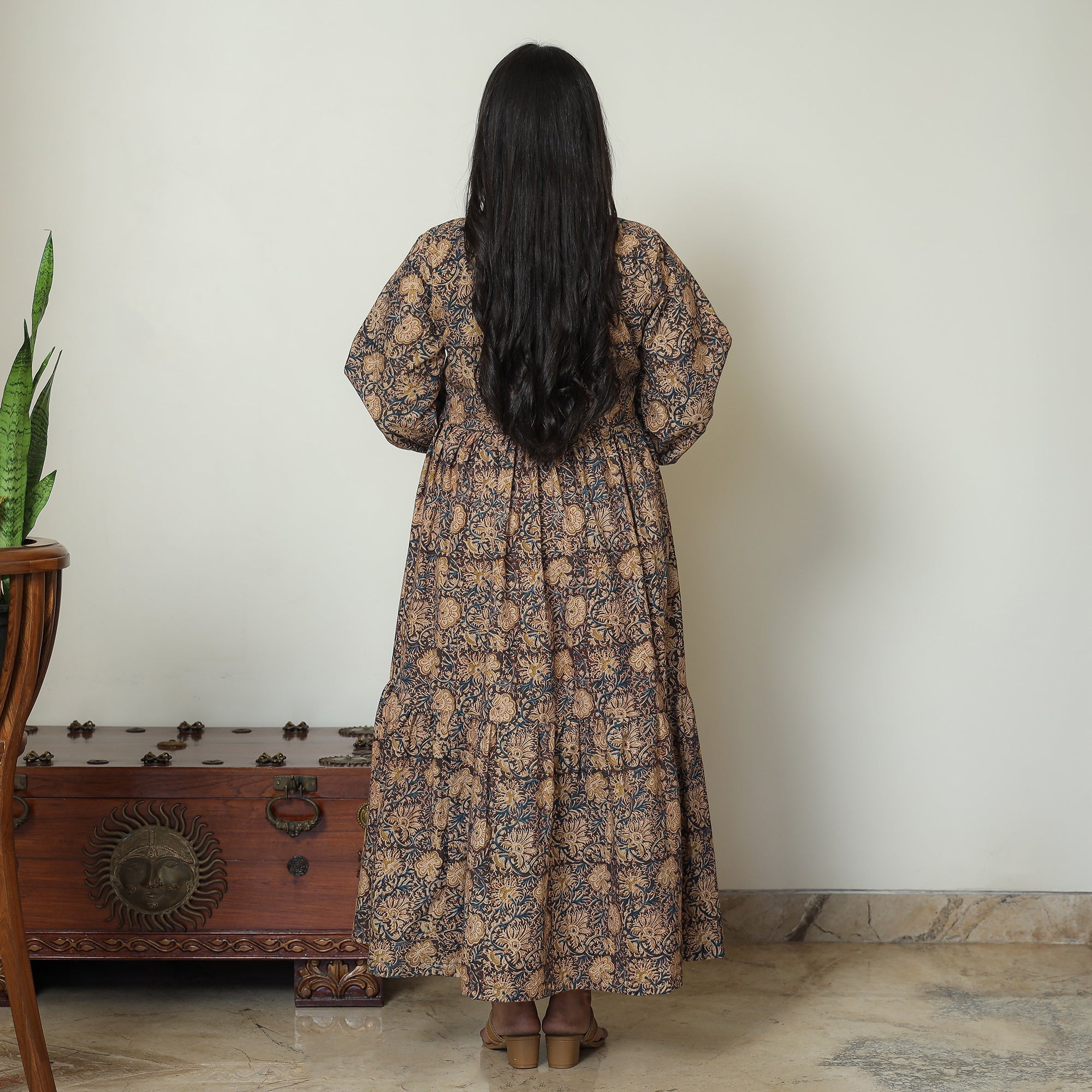ITOKRI CASUALS Black - Pedana Kalamkari Block Printed Cotton Flared Gher Dress 07 - view 4