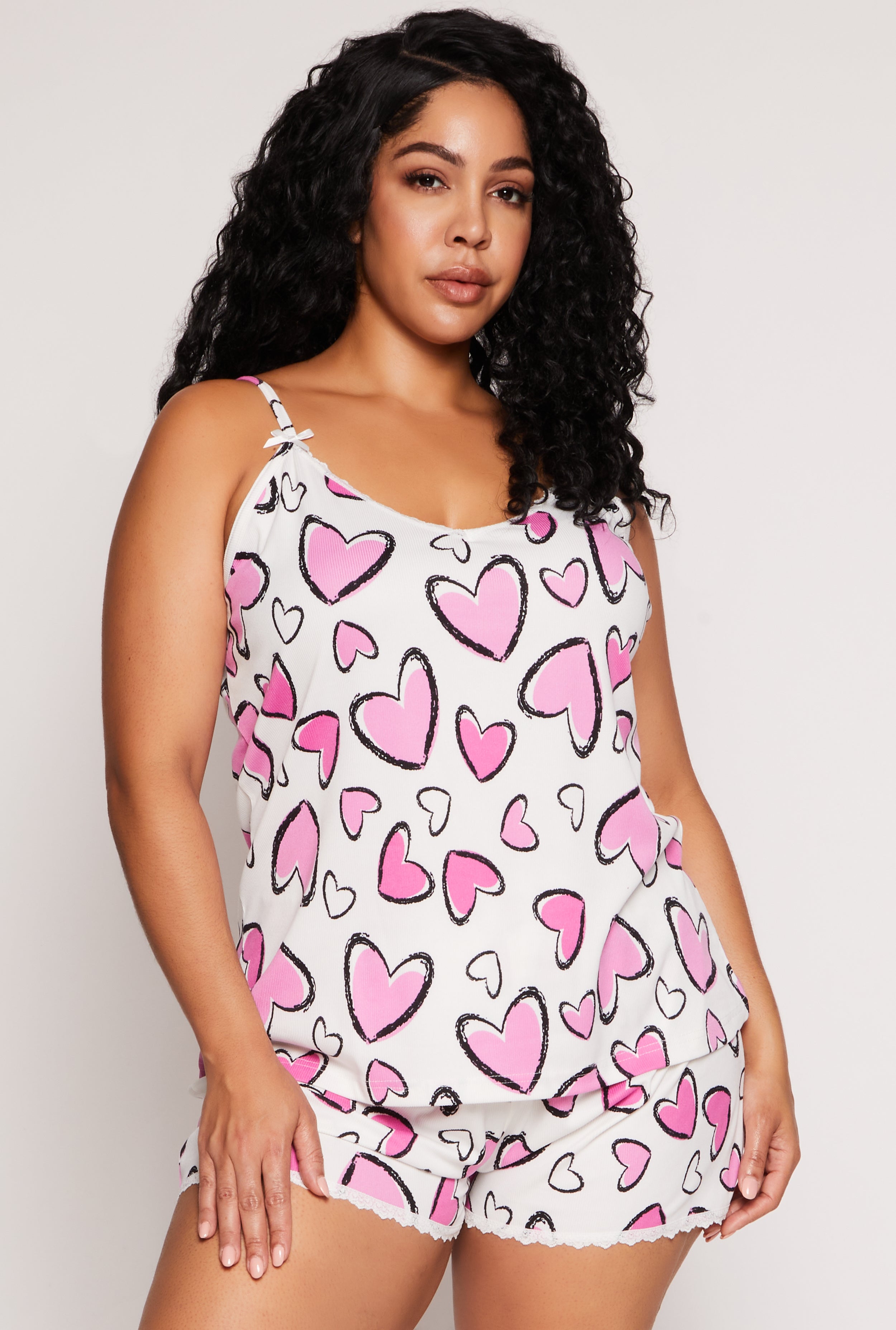 Rainbow Shops Plus Size Heart Print Pajama Cami and Shorts