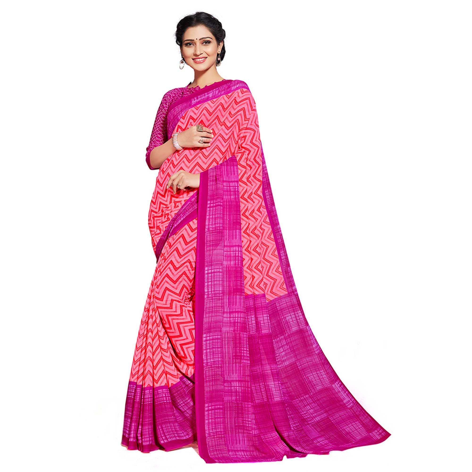 Peachmode Lovely Pink Colored Casual Printed Georgette Saree - view 3