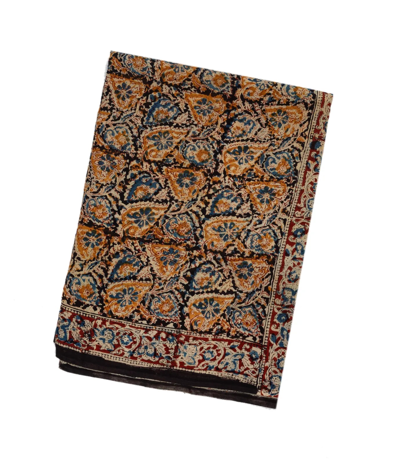 RmKV Black Handloom Kalamkari Cotton Saree With Printed Floral Motifs