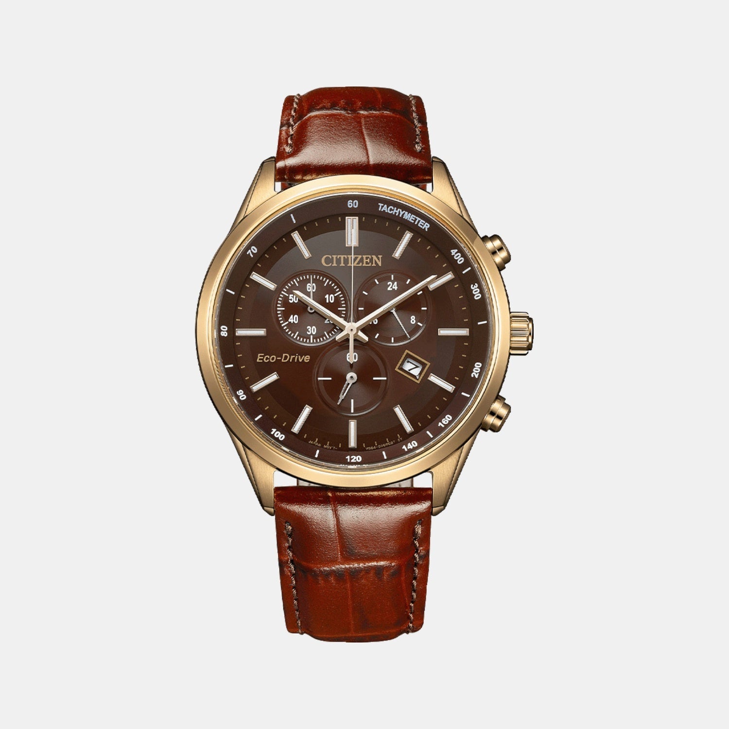 Citizen Eco-Drive Chronograph Men Brown Dial Leather Watch AT2573-07X