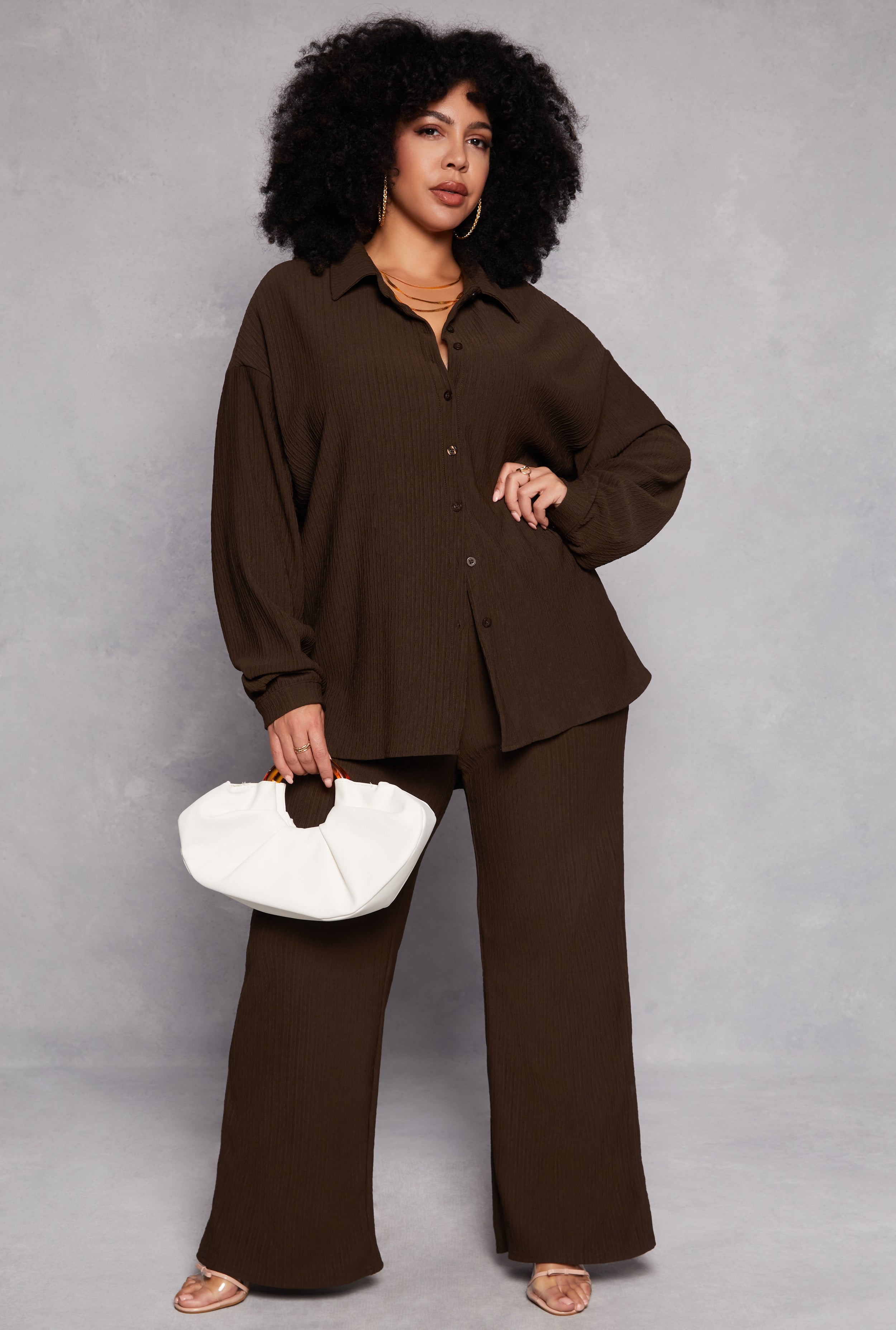 Rainbow Shops Plus Size Textured Knit Wide Leg Dress Pants