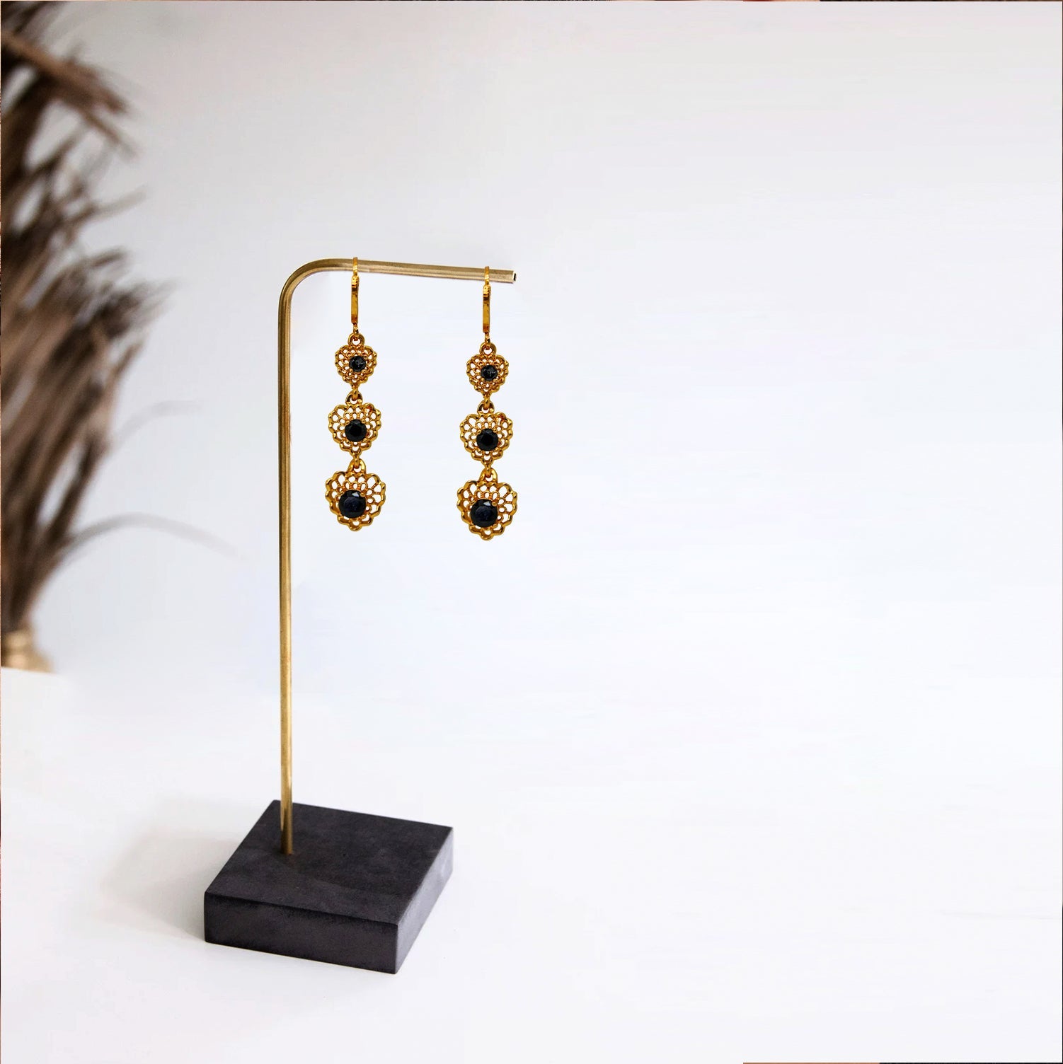 Branta Loving Hearts Black Diamond Earrings For Women - view 2