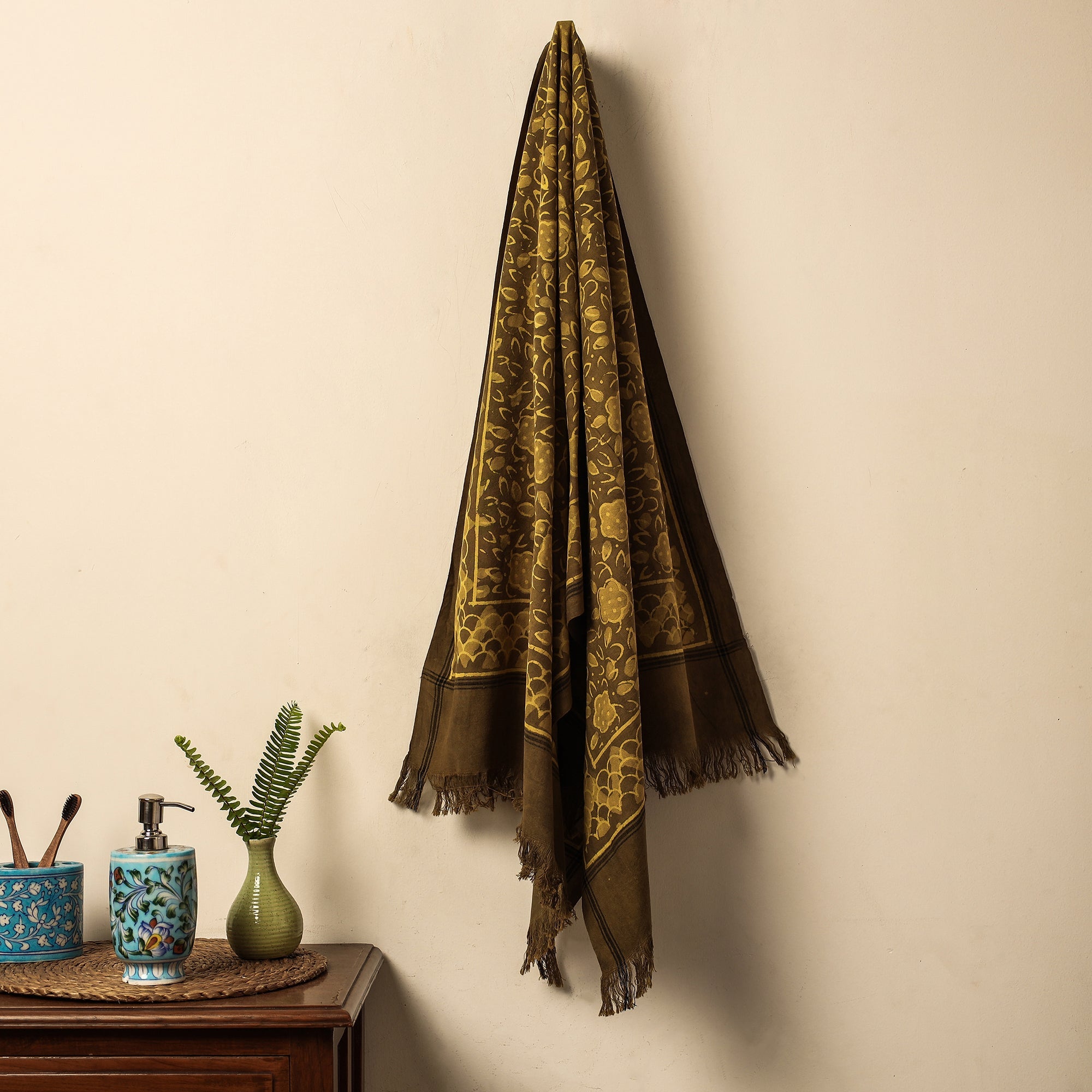 ARTISAN HAND BLOCK PRINTS Brown - Jhiri Handloom Hand Block Printed Pure Cotton Towel