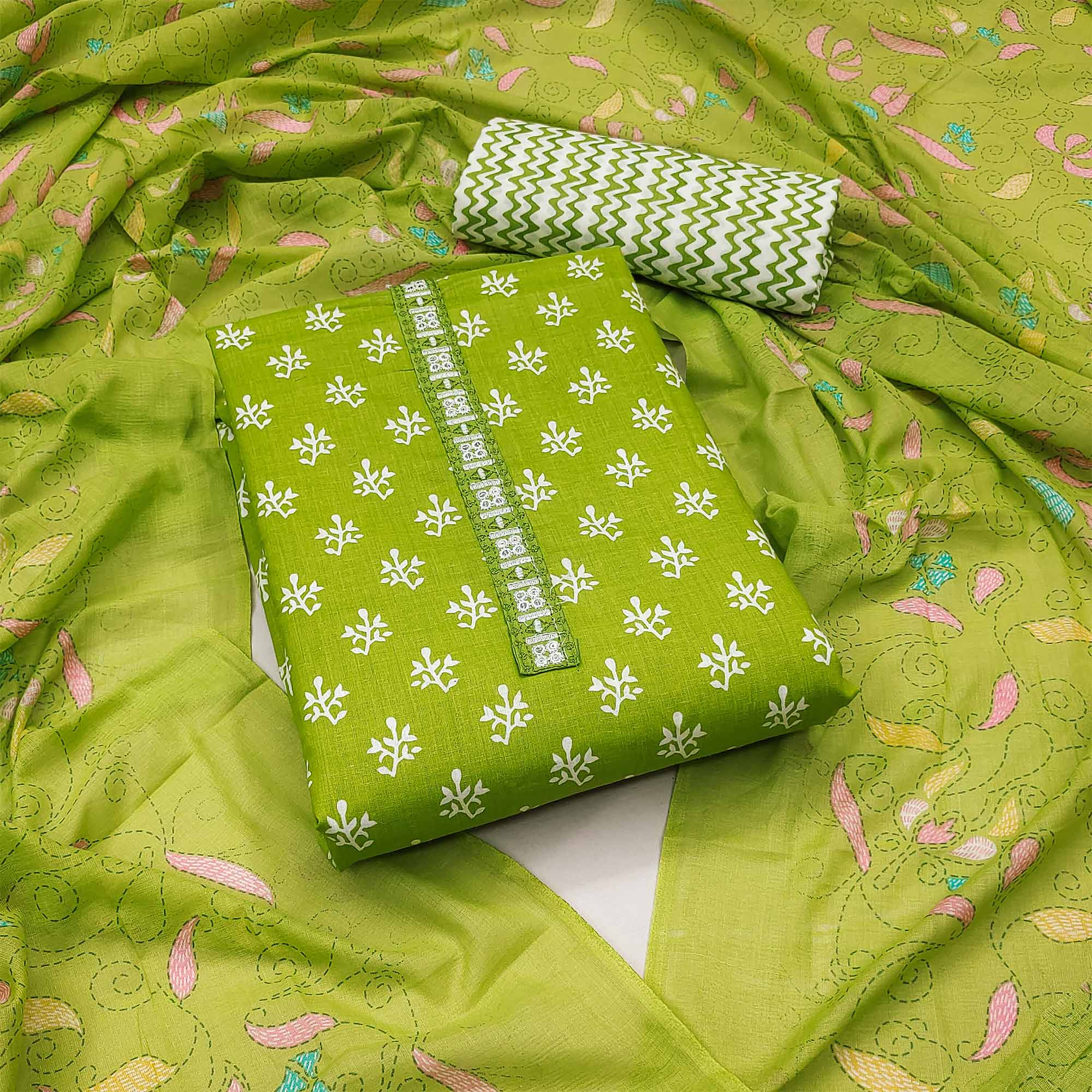 Green dresses – BlackTree green-floral-printed-pure-cotton-dress-material-17