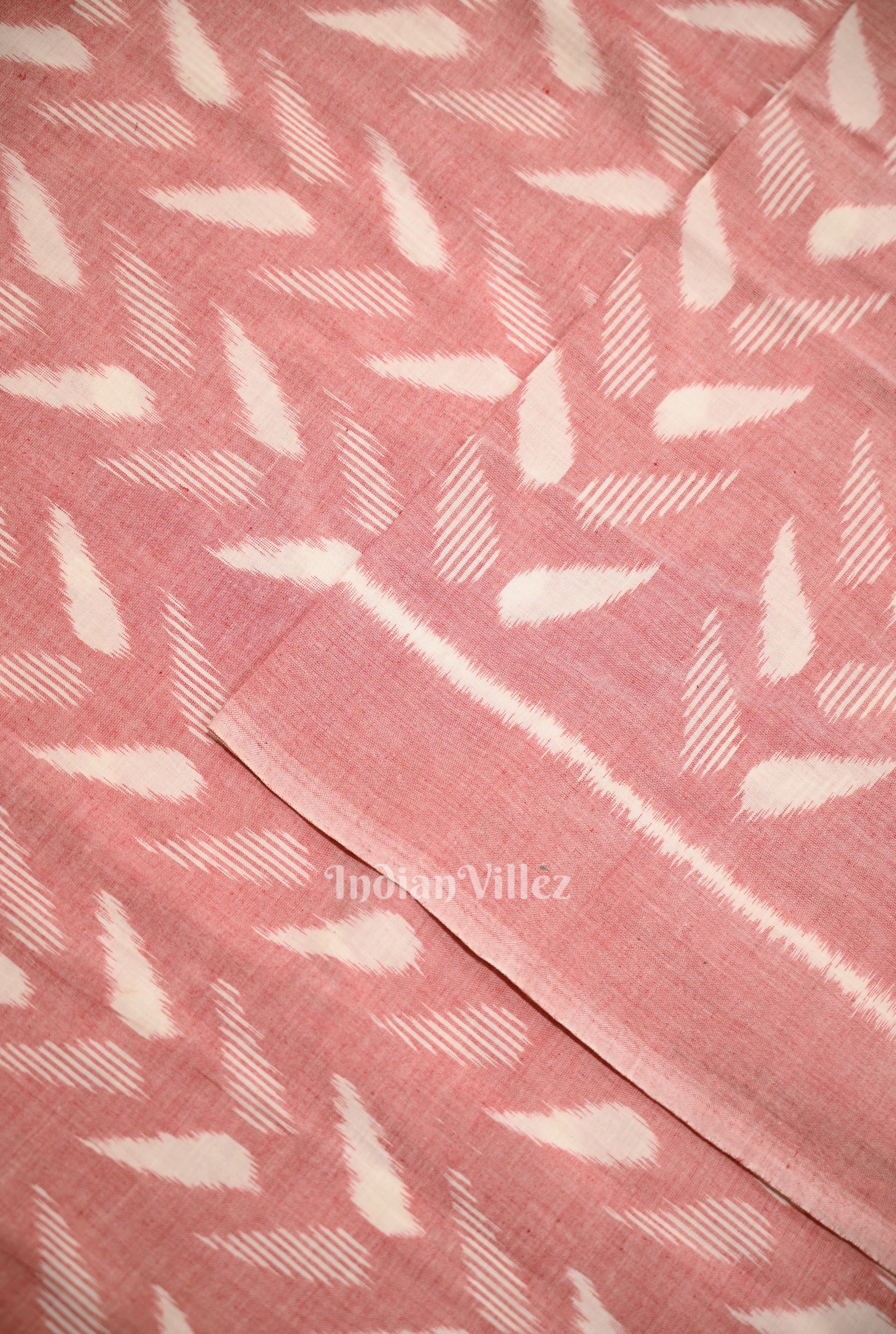 IndianVillèz Peach Pink Sambalpuri Odisha Ikat Cotton Fabric - view 2