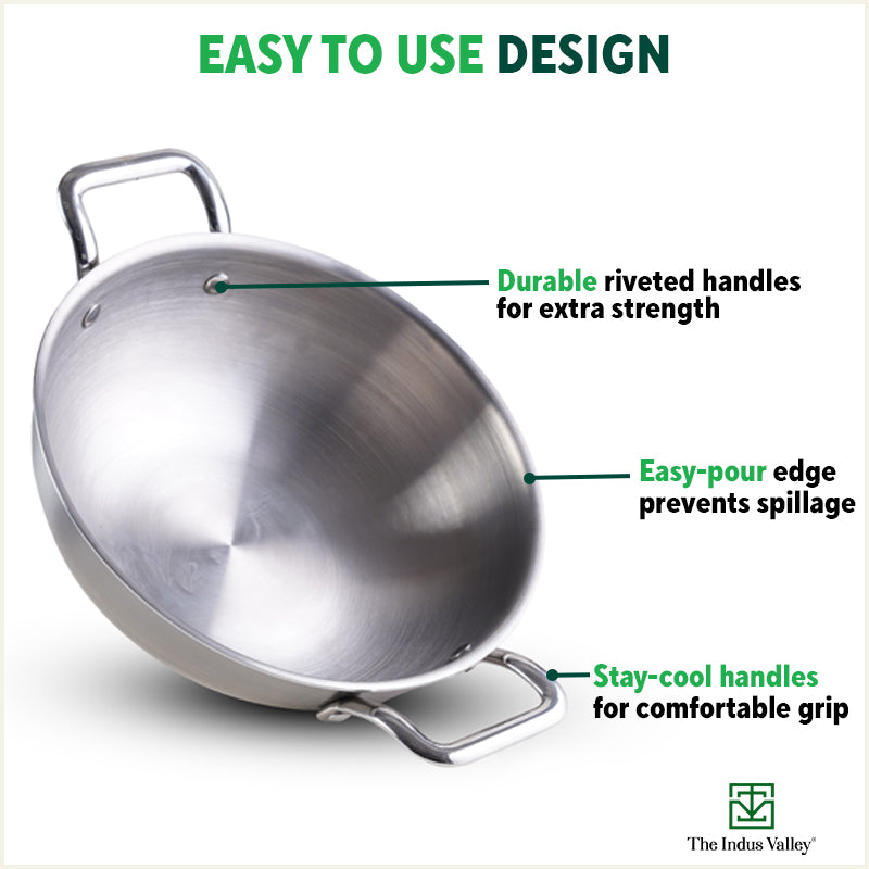 The Indus Valley TurboCuk Tri-ply Stainless Steel Kadai, Premium 3 Layer Body, Induction, Non-stick, 1.7/2.7/4L - view 6