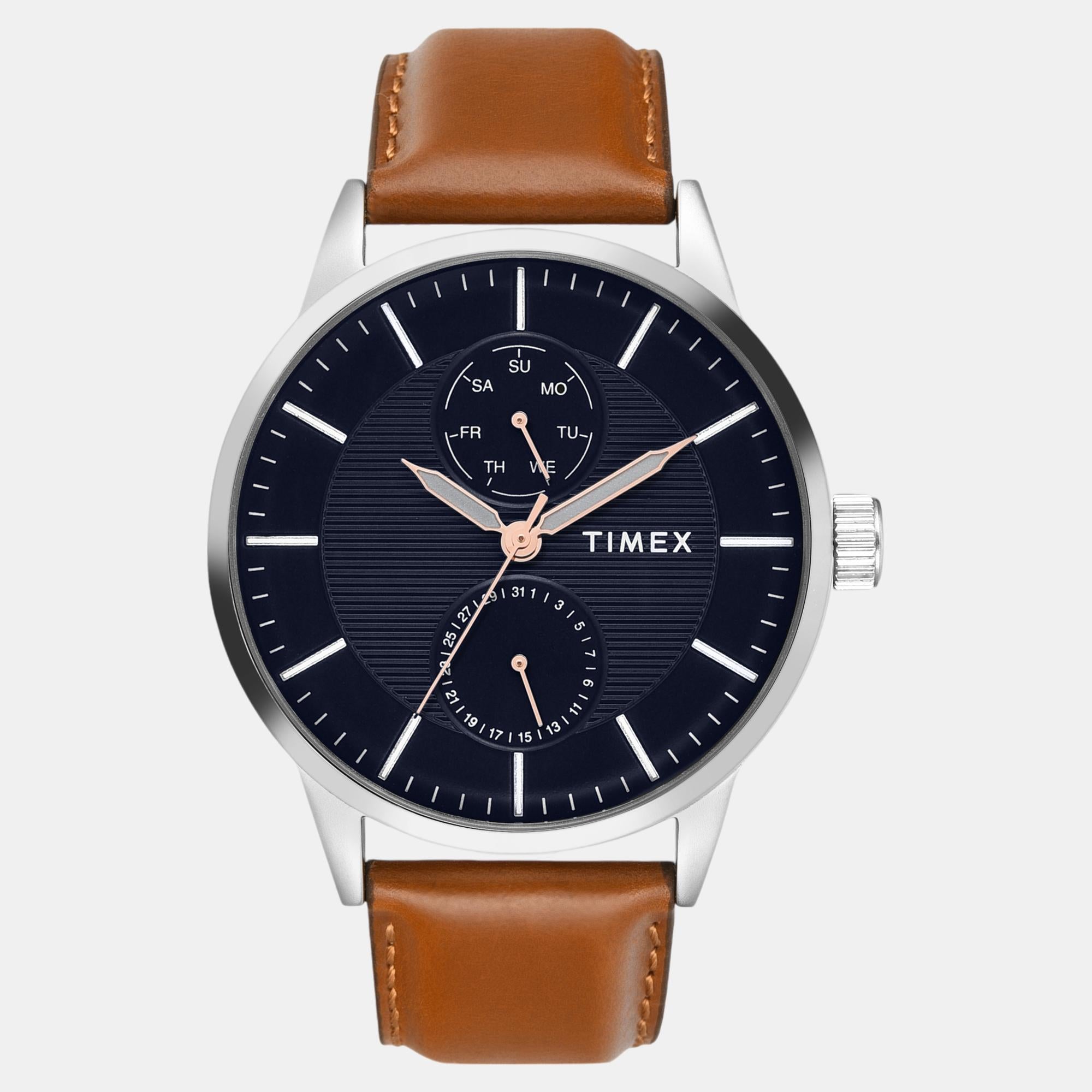 Timex Fashion Men Quartz Blue Dial Multi-Function Leather Watch TWEG19912