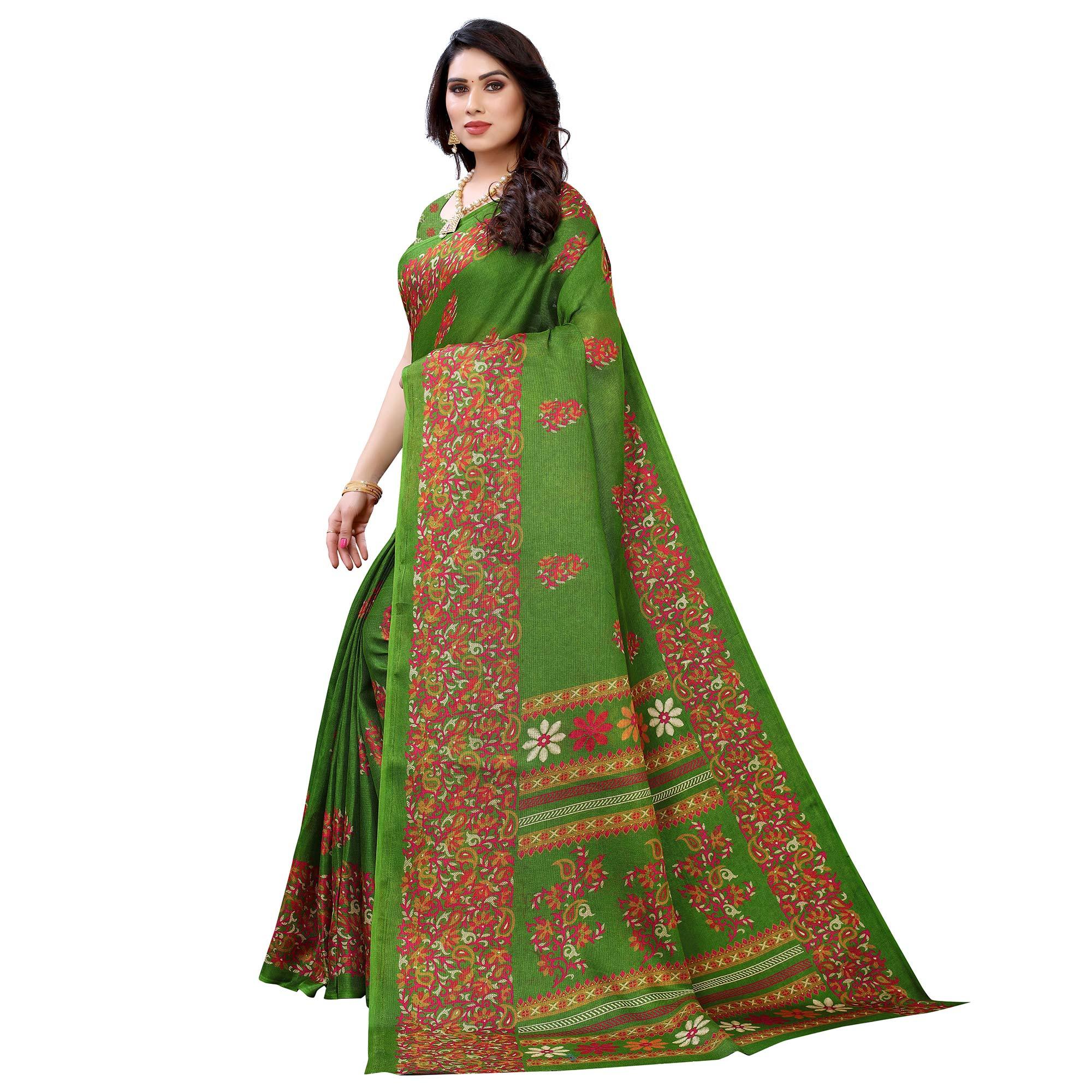 BlackTree green-casual-wear-printed-jute-silk-saree-125452 - view 6