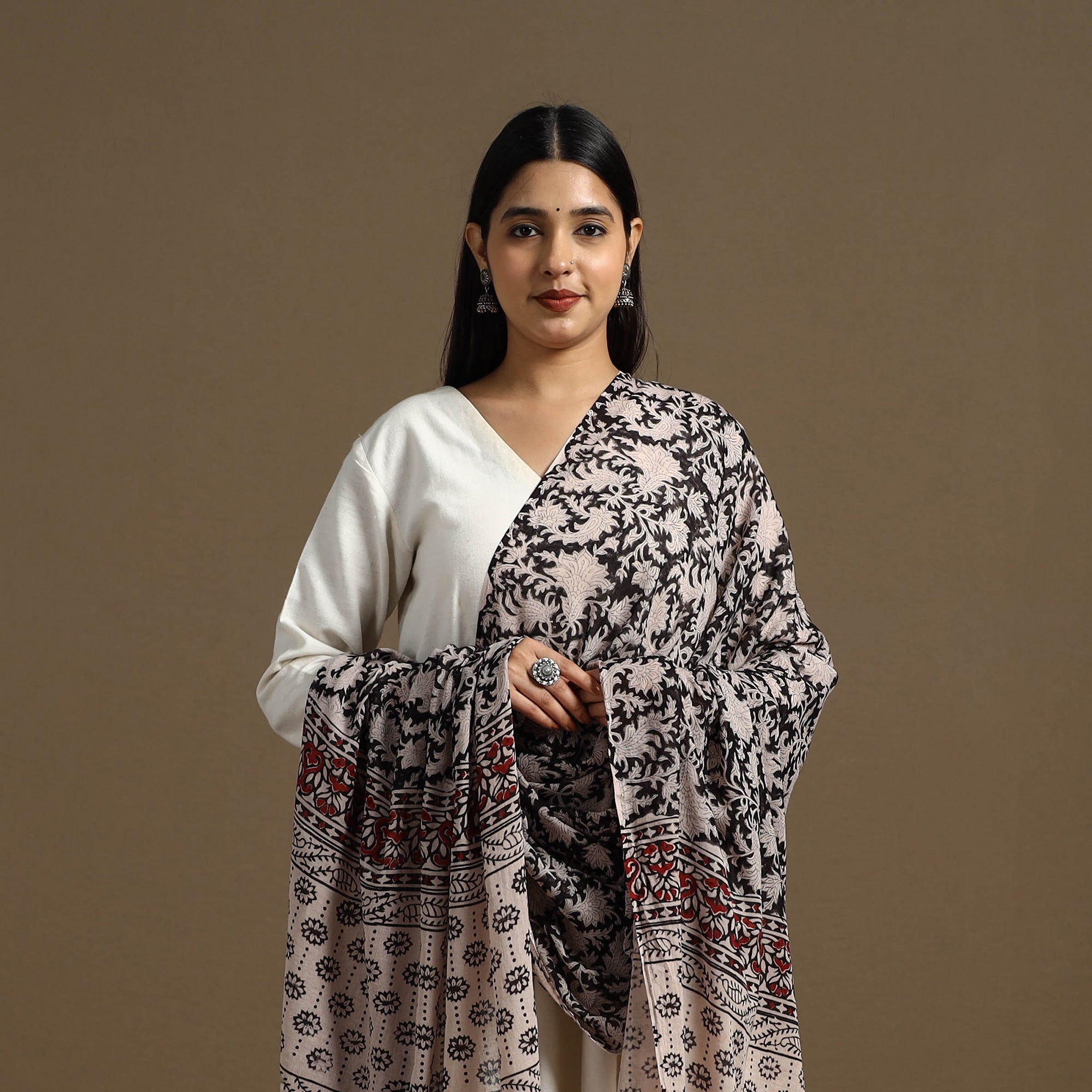 ARTISAN HAND BLOCK PRINTS Black - Block Print Mul Cotton Bagru Dupatta 15 - view 3