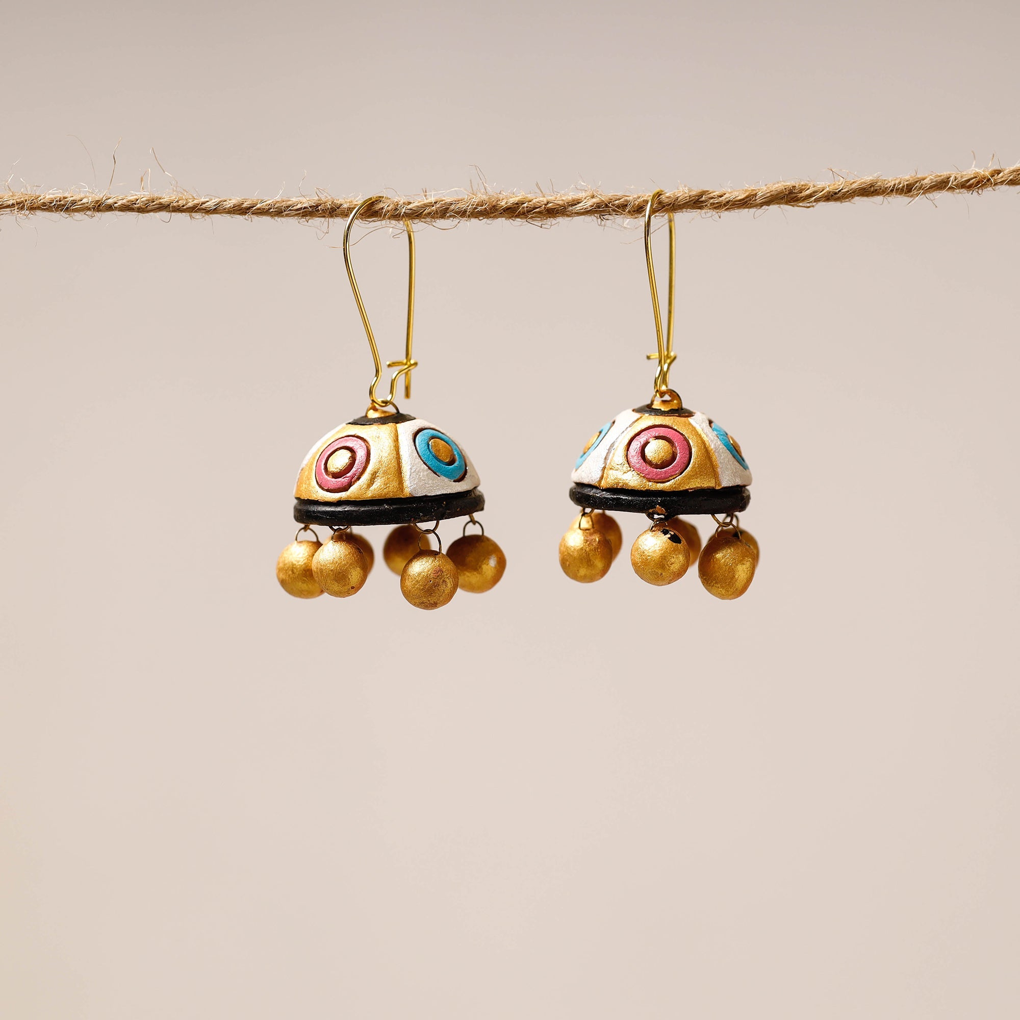 KHUSHBASH - HAPPY LOOM OF EAST Bishnupur Handpainted Terracotta Jhumki Earrings 19