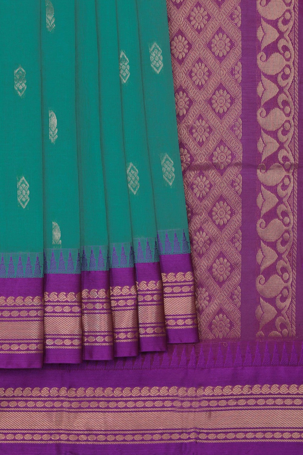 Kalanjali Gadwal Cotton Teal Green Saree – Women's