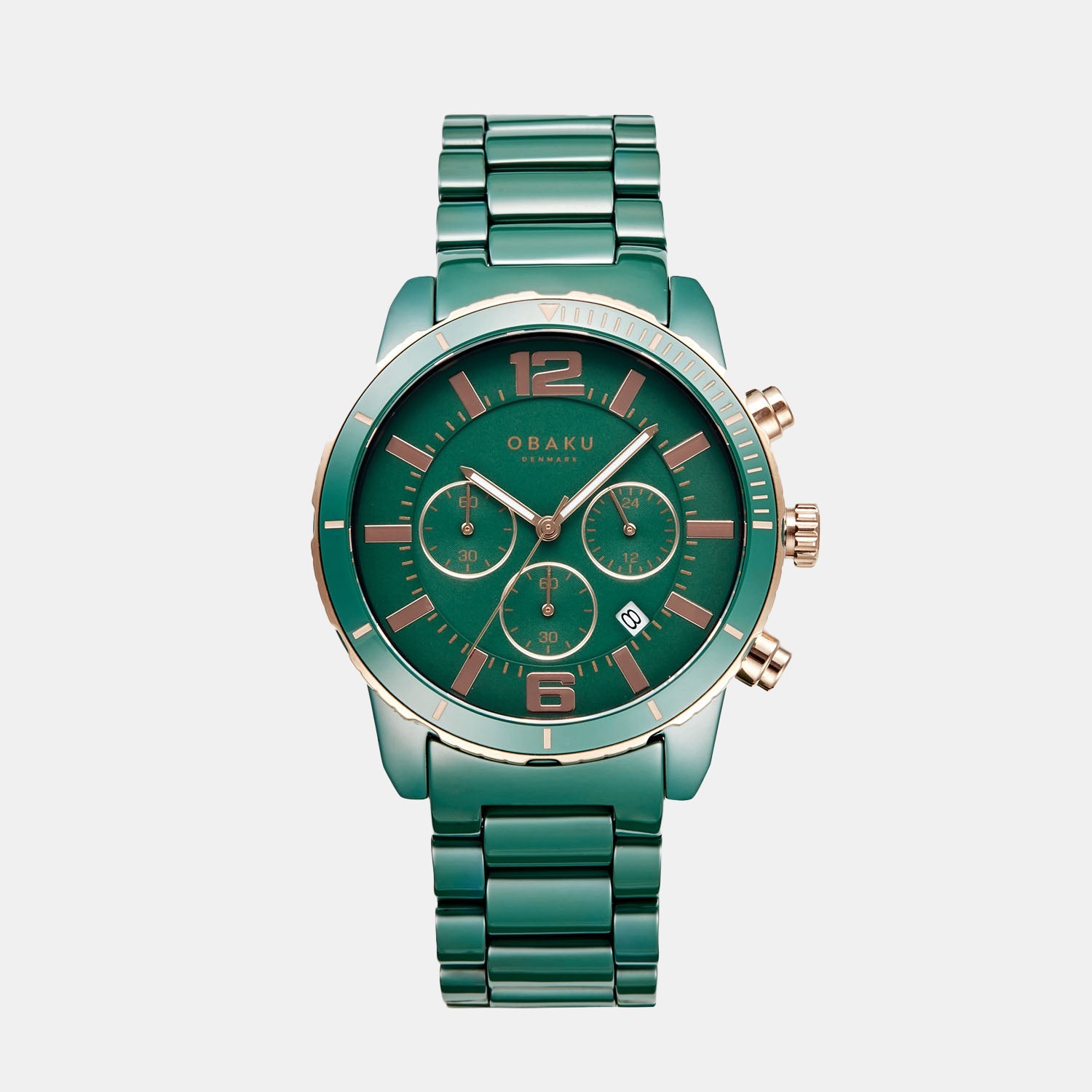 Obaku Falk Men Quartz Green Dial Chronograph Ceramic Watch V278GCEECE