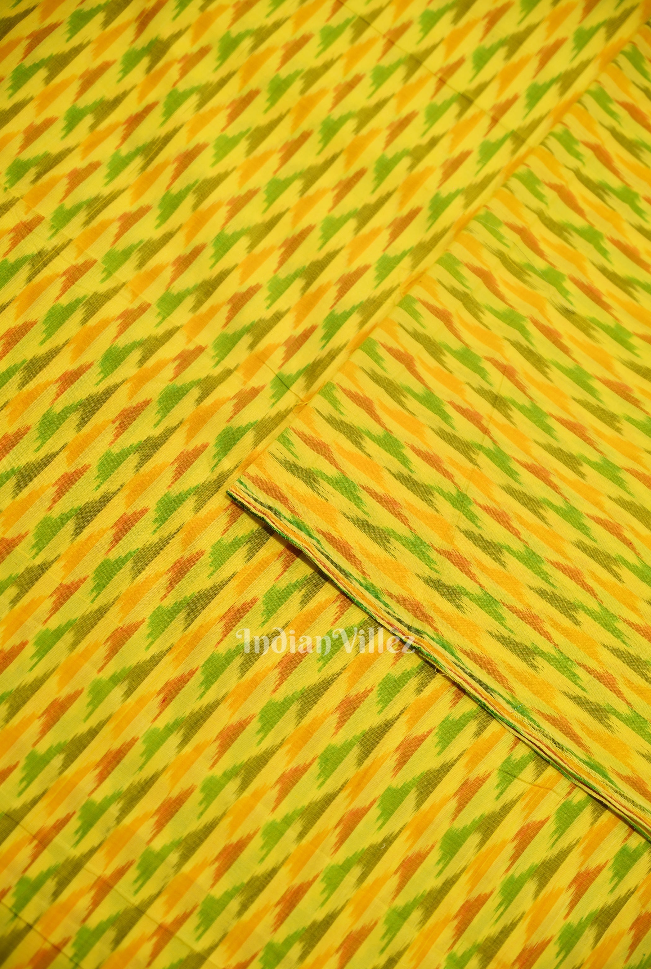 IndianVillèz Yellow Pochampally Ikat Silk Cotton (Sico) Fabric - view 2