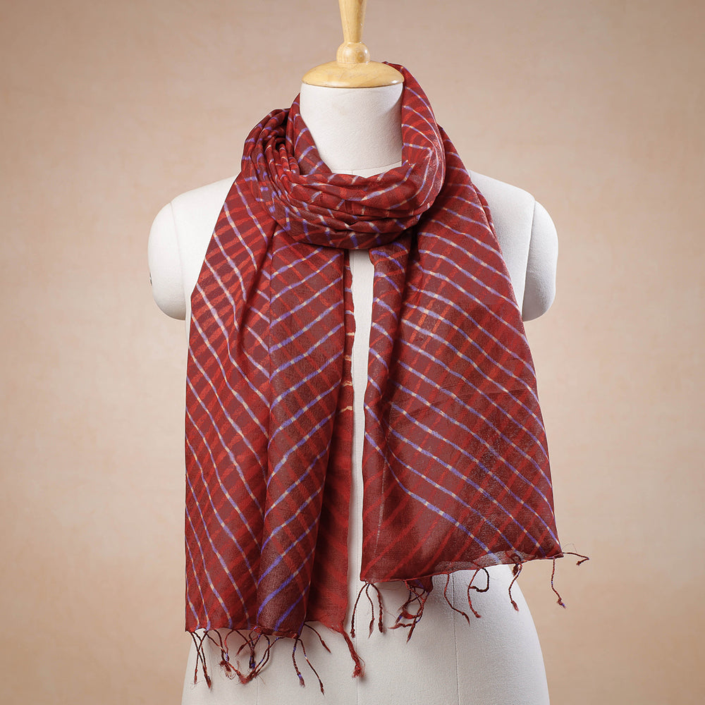 LEHARIYA BY BADSHAH MIYAN Brown - Leheriya Tie-Dye Mothra Tussar Silk Handloom Stole with Tassels
