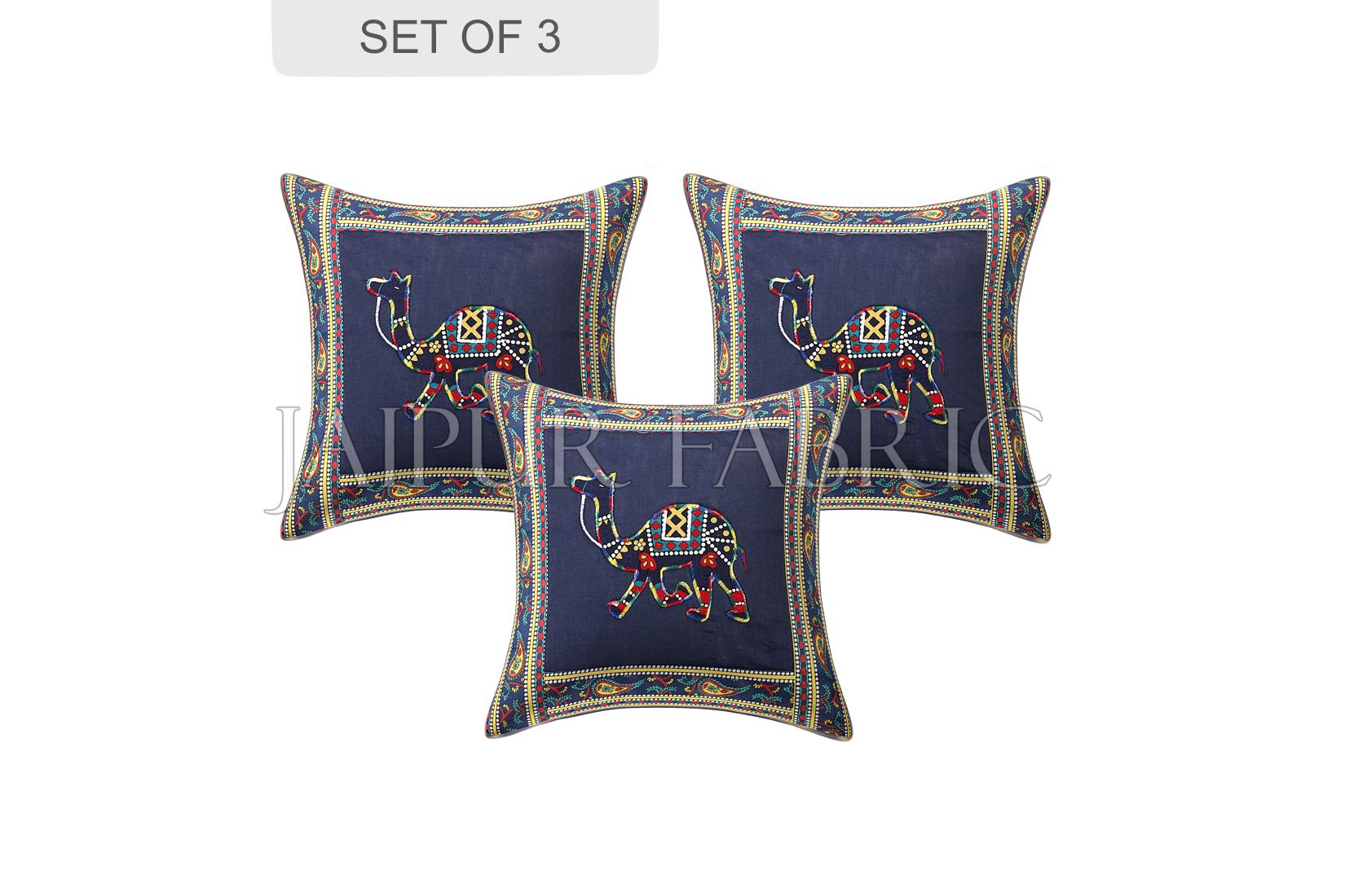 JaipurFabric® Blue Camel Design Patchwork & Applique Cushion Cover - view 2