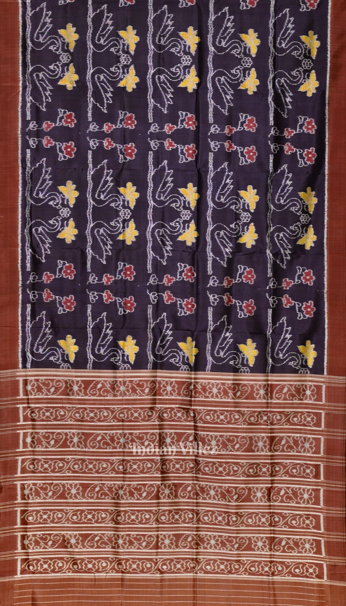 IndianVillèz Midnight Blue Floral Contemporary Designer Ikat Silk Saree - view 2