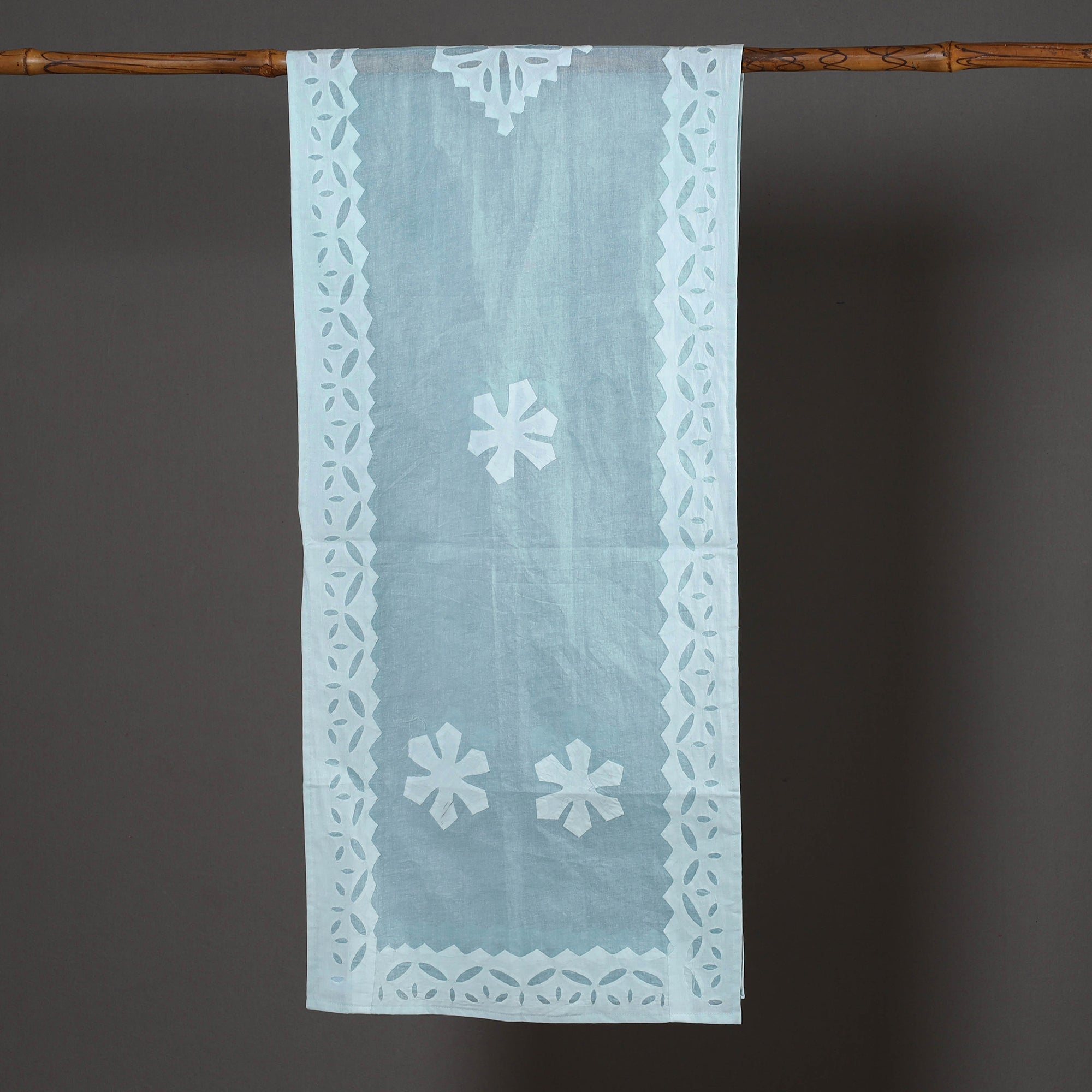 SHADES OF MARUDHARA Blue - Barmer Applique Cut Work Cotton Stole 14 - view 2
