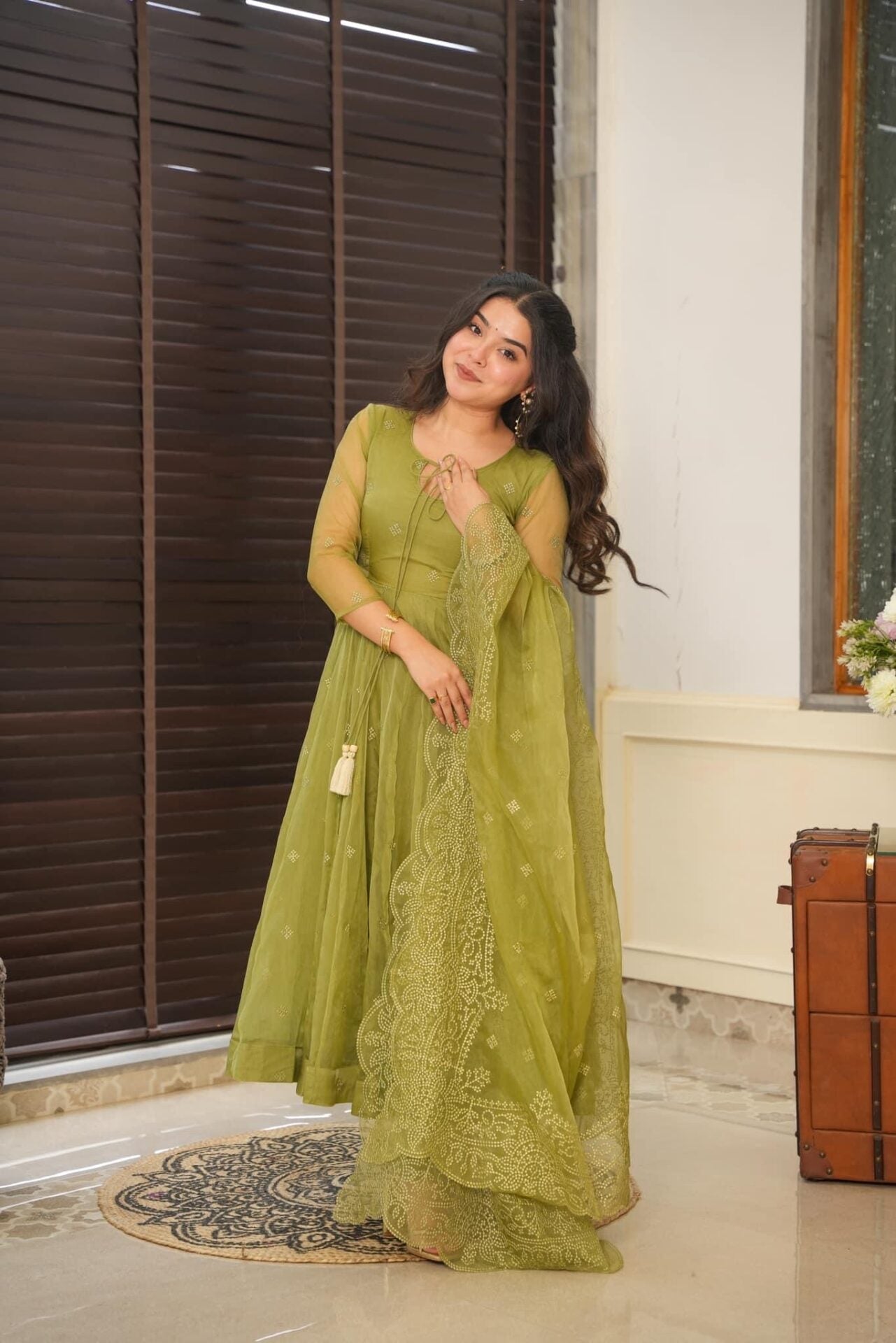 Idaho-o Mochi green organza suit set - view 3