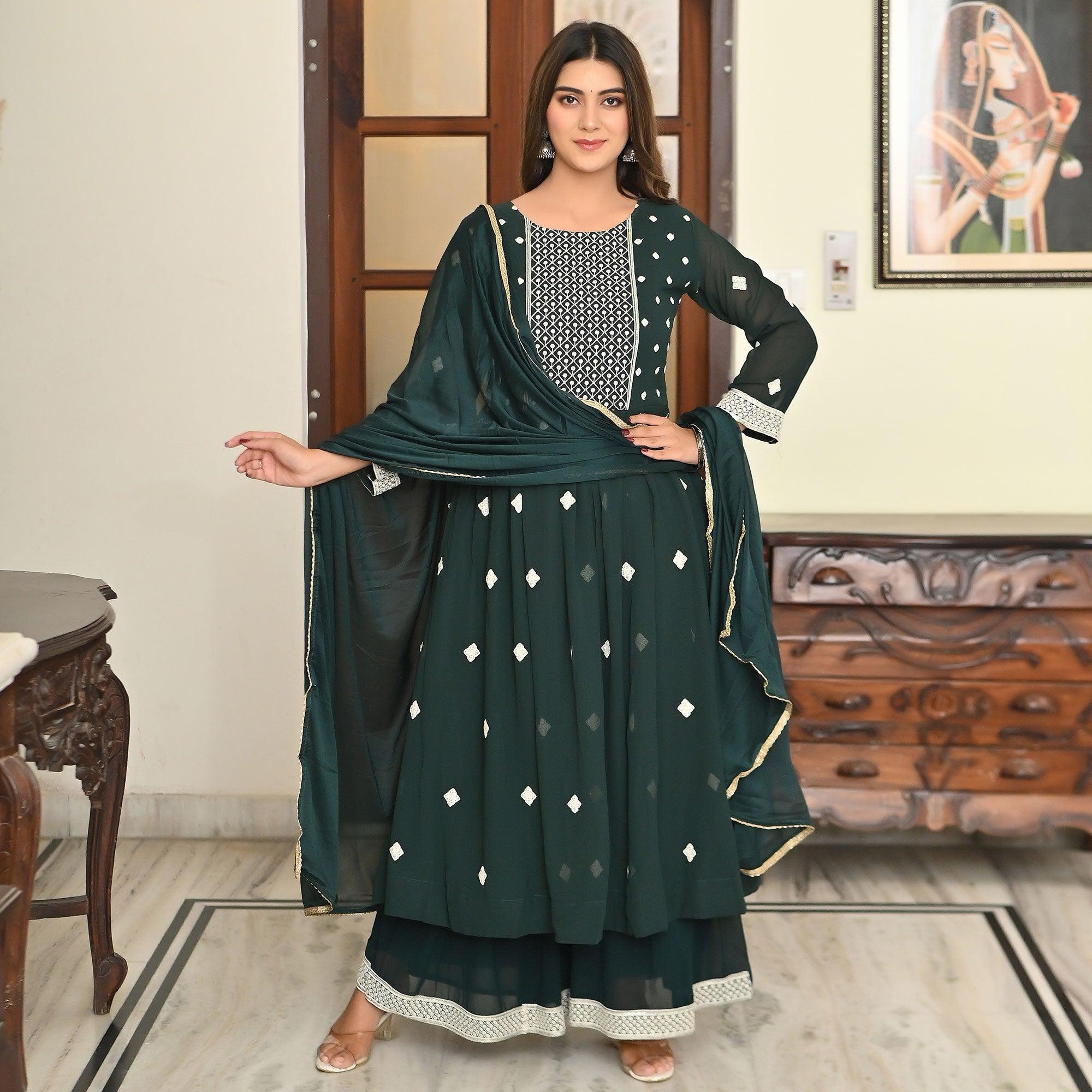 BlackTree green-embroidered-georgette-sharara-suit-2 - view 4
