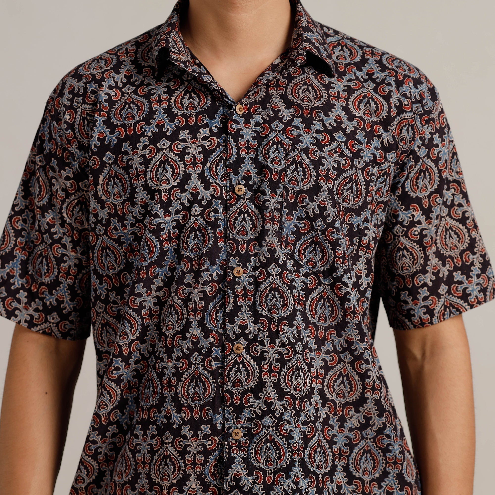 ITOKRI CASUALS Black - Ajrakh Block Printed Cotton Men Half Sleeve Shirt 01 - view 4