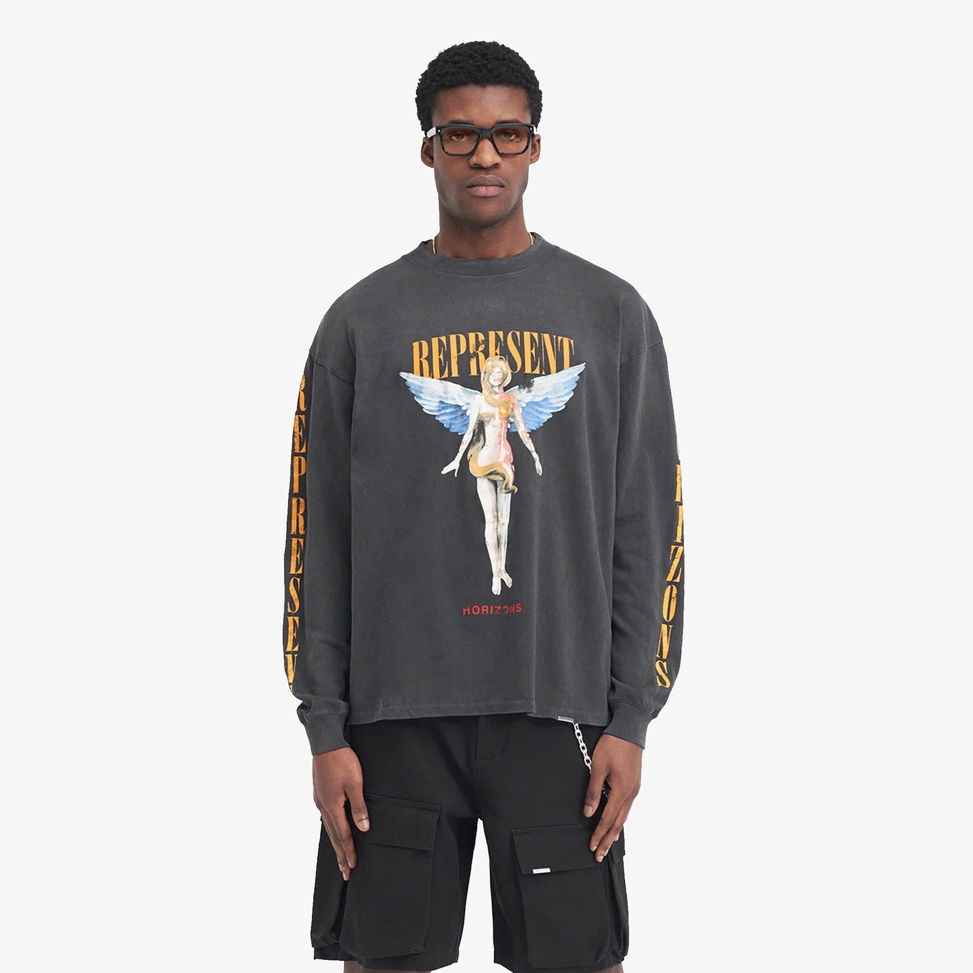 Represent | REBORN LONG SLEEVE T-SHIRT { AGED BLACK