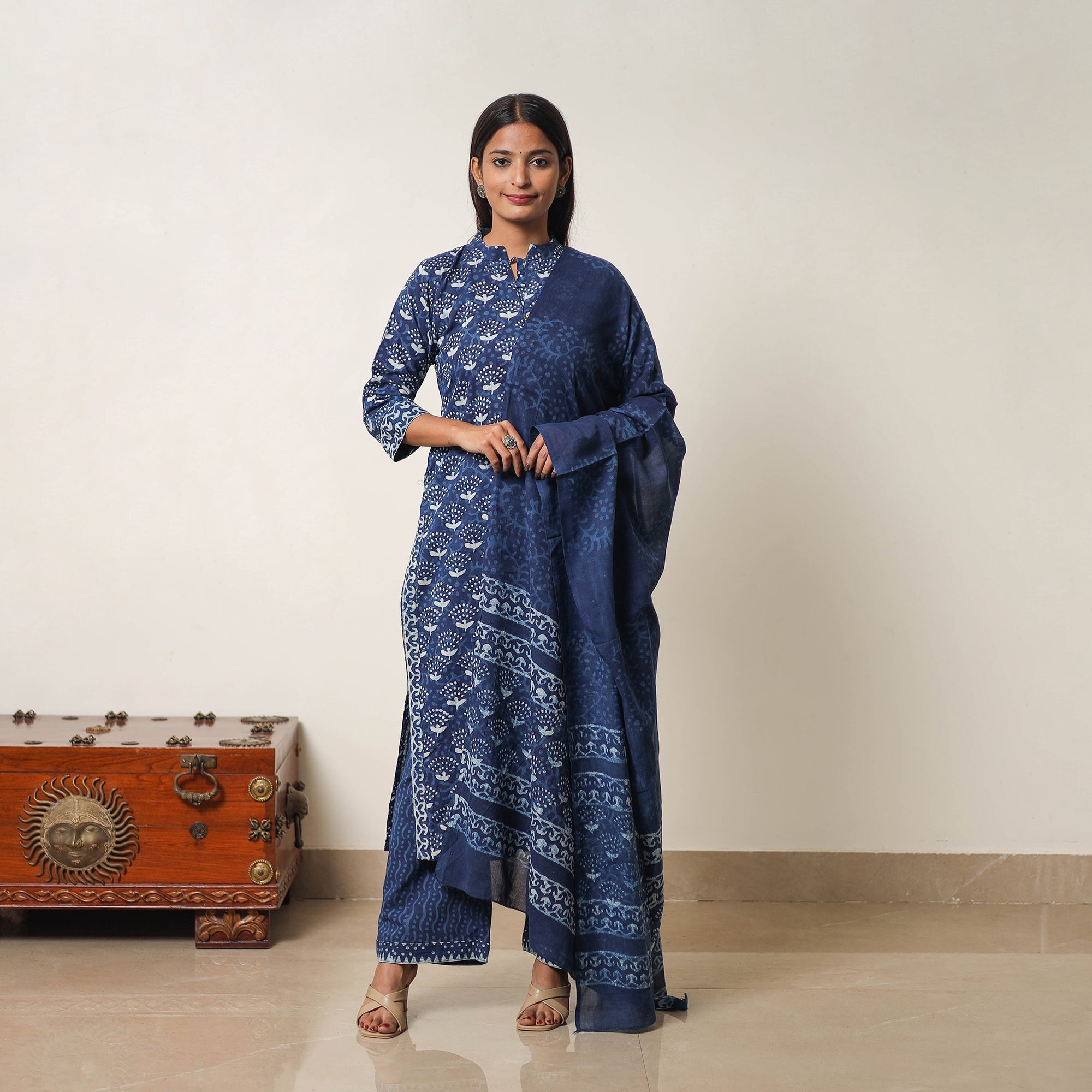 ITOKRI CASUALS Blue - Hand Block Print Indigo Bagru Cotton Suit Set 07