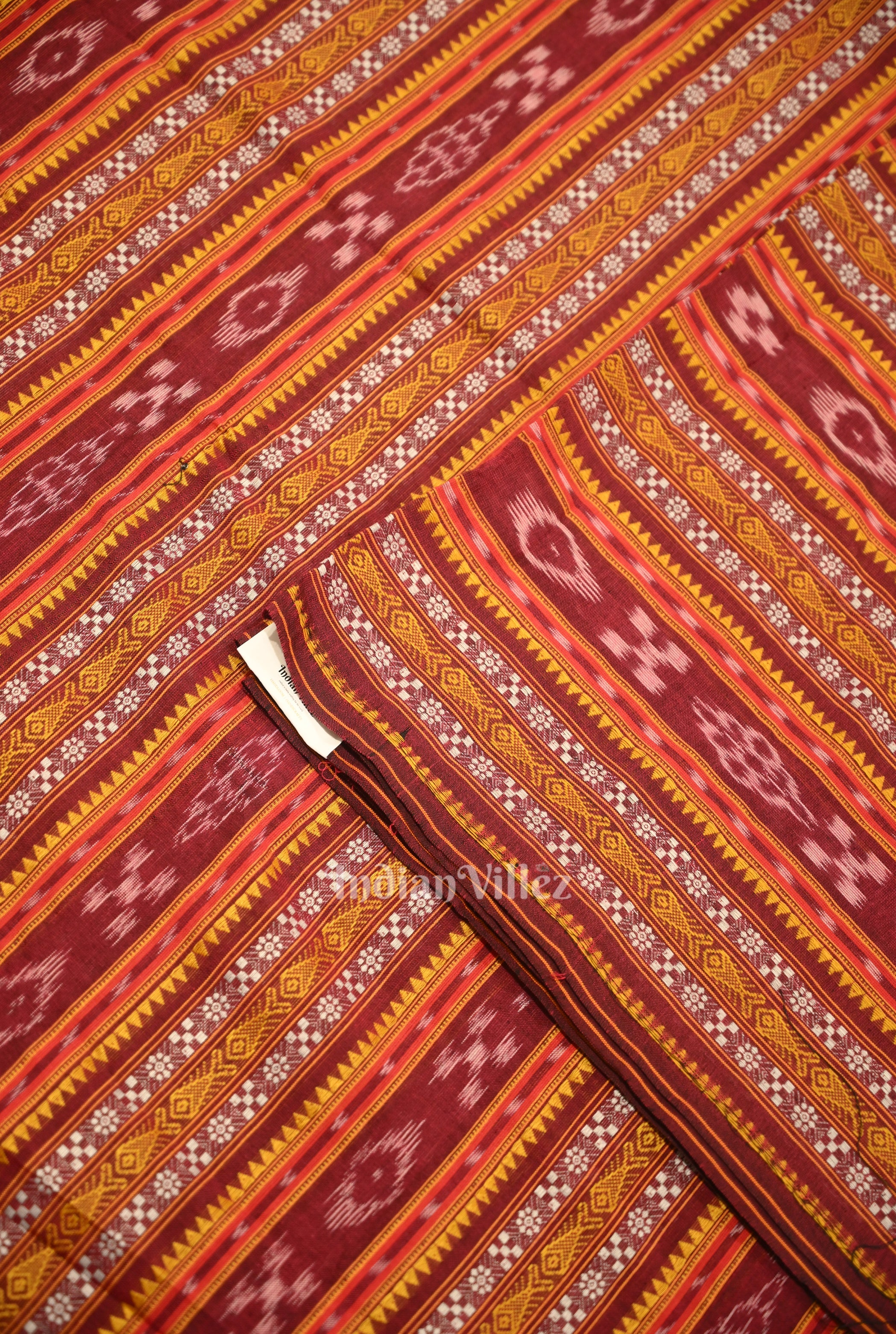 IndianVillèz Maroon Dobby Pasapali Sambalpuri Ikat Cotton Fabric - view 2