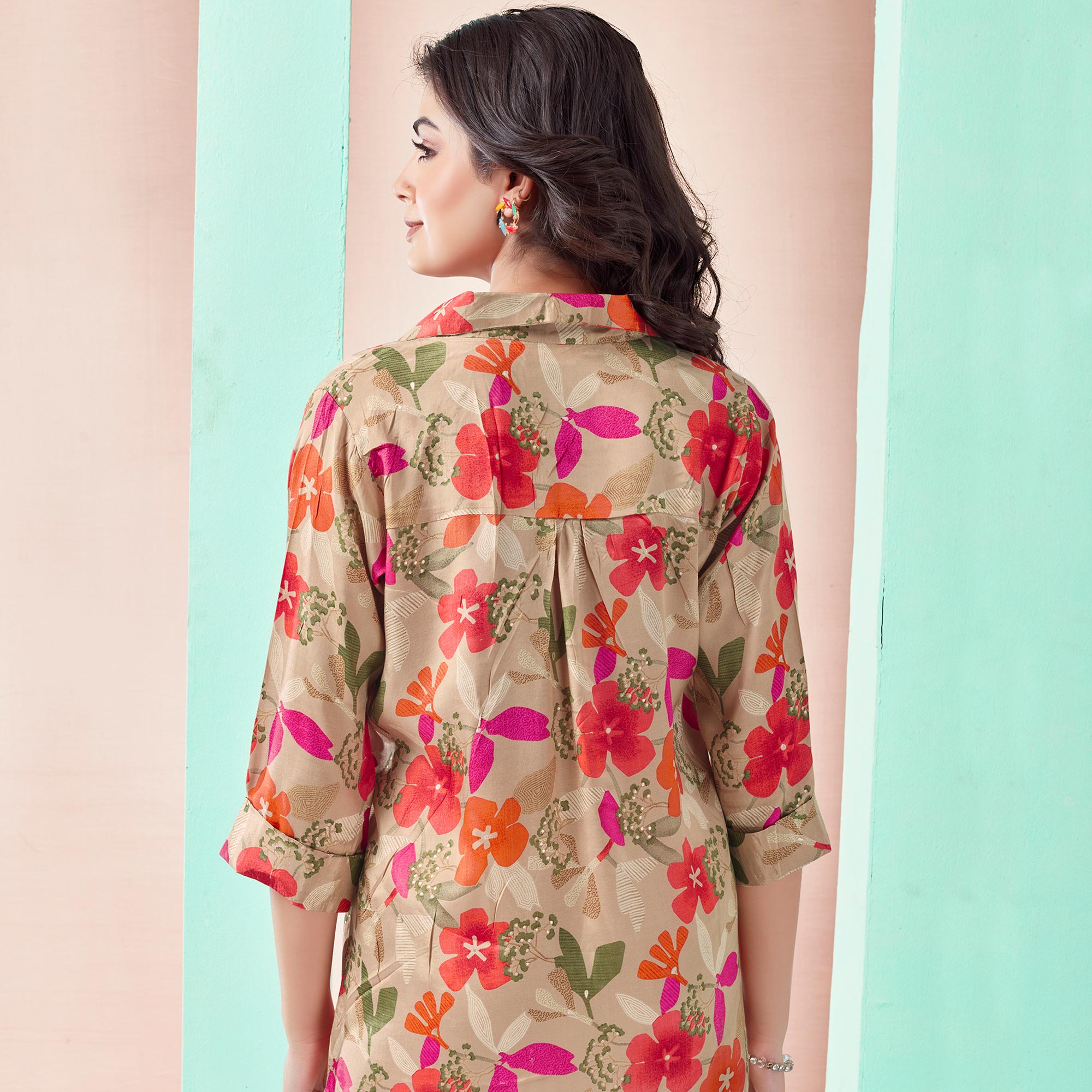 Peachmode Chikoo Floral Foil Printed Muslin Top - view 6