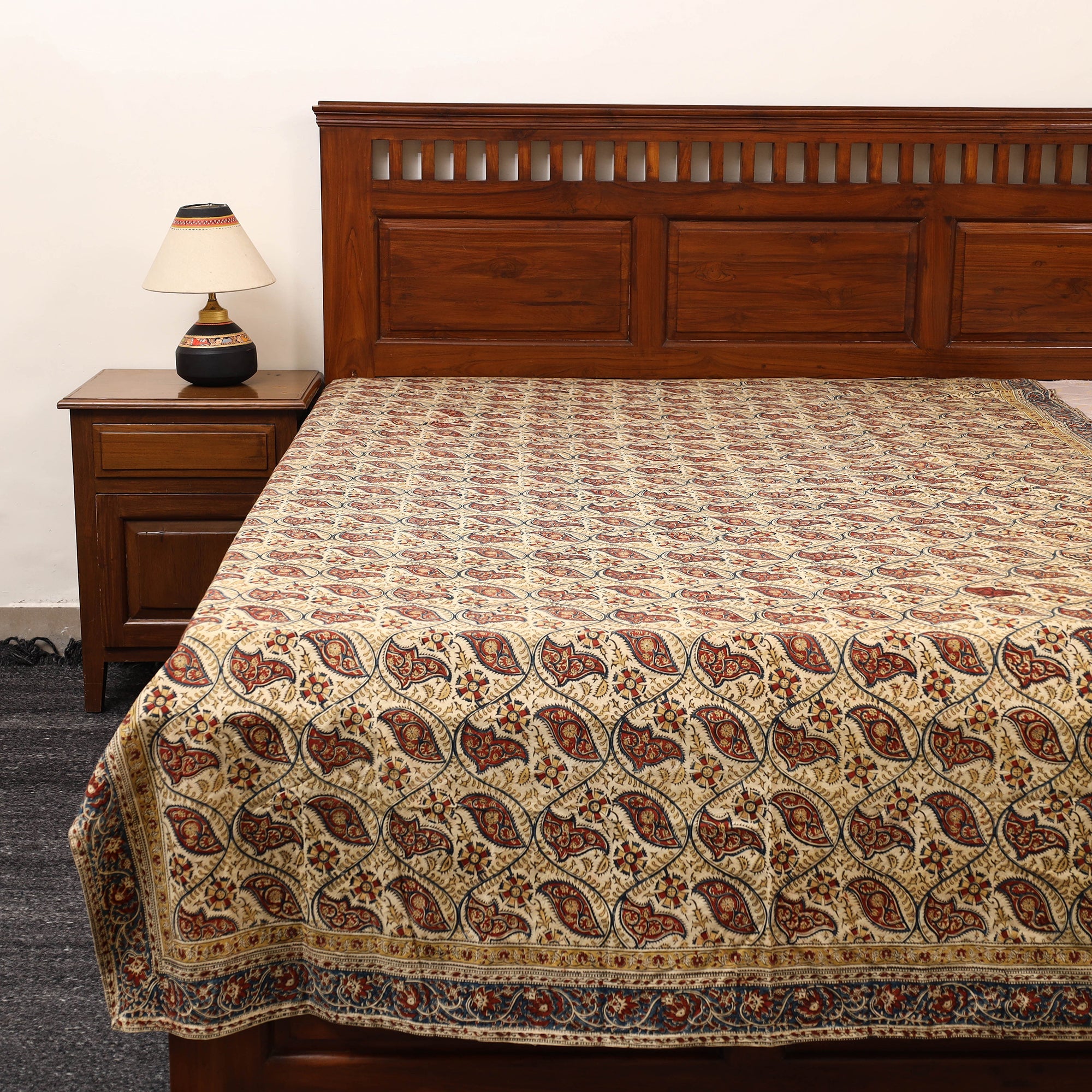 SOUTH KARGHA Beige - Block Print Cotton Single Kalamkari Bed Sheet 49