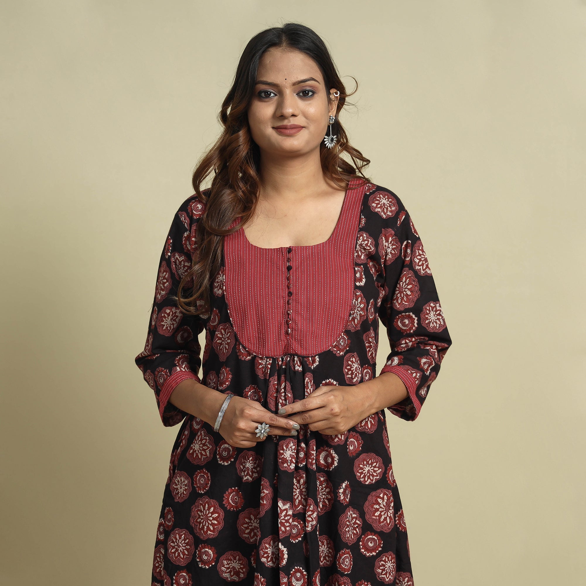 ITOKRI CASUALS Black - Jahota Block Printed Kantha Patchwork Cotton Kurta