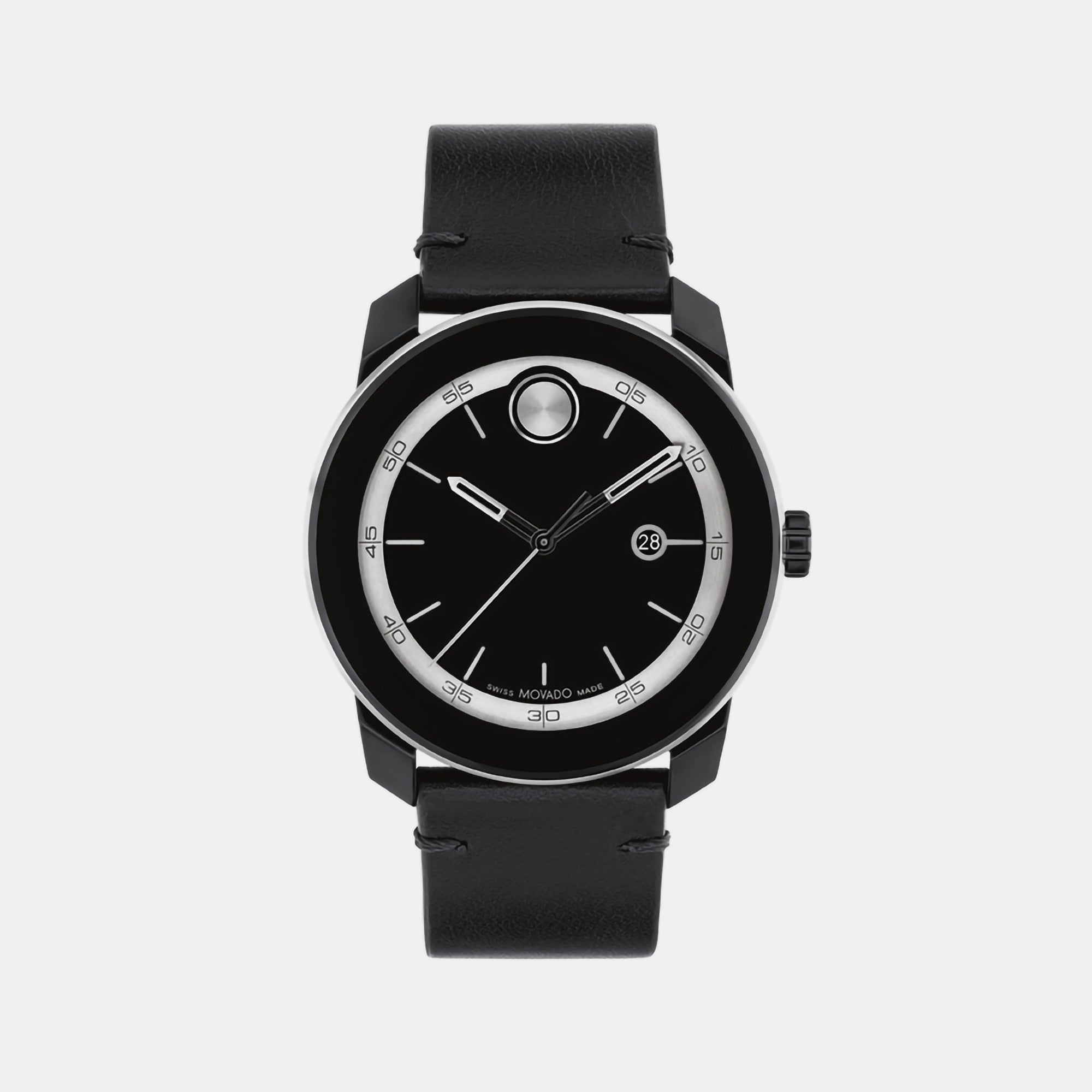 Movado Bold Men Quartz Black Dial Analog Leather Watch 3601154