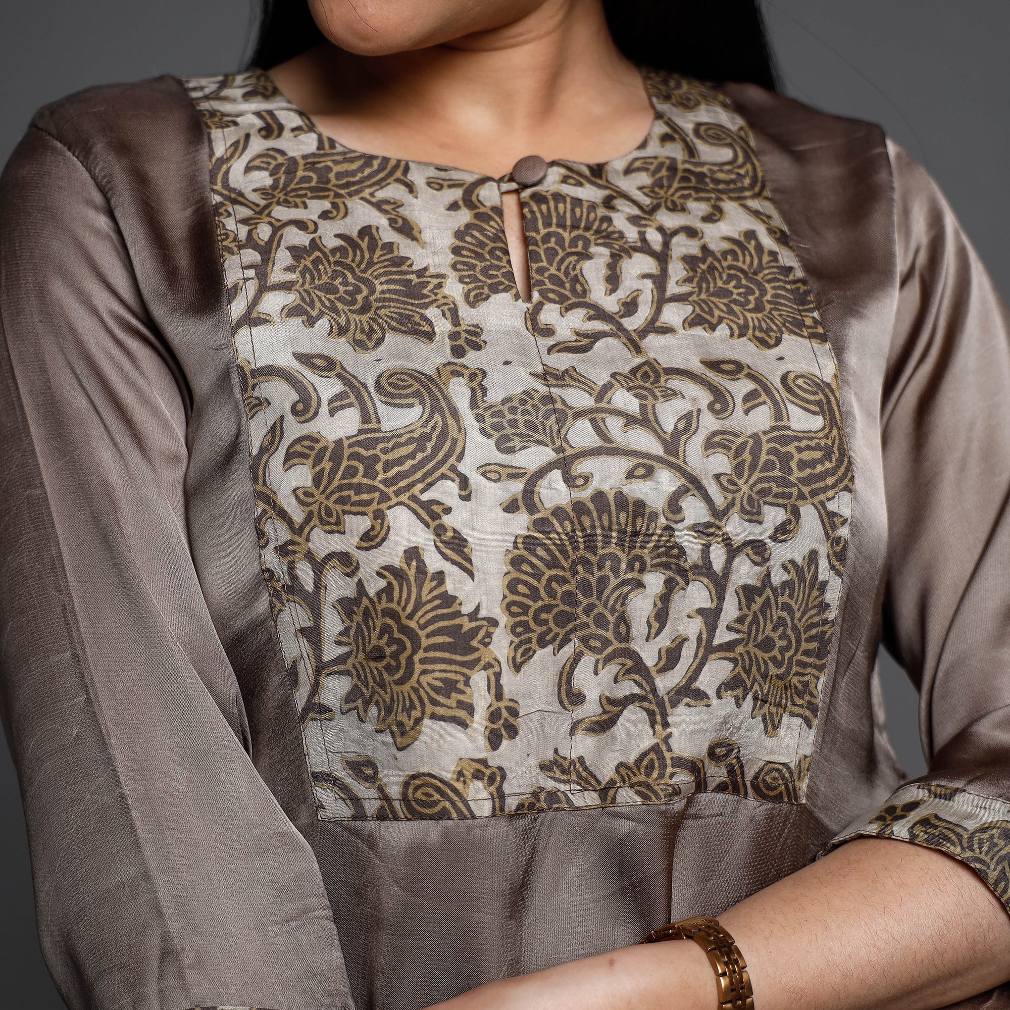 ITOKRI CASUALS Brown - Modal Silk Plain Long Straight Kurta - view 4