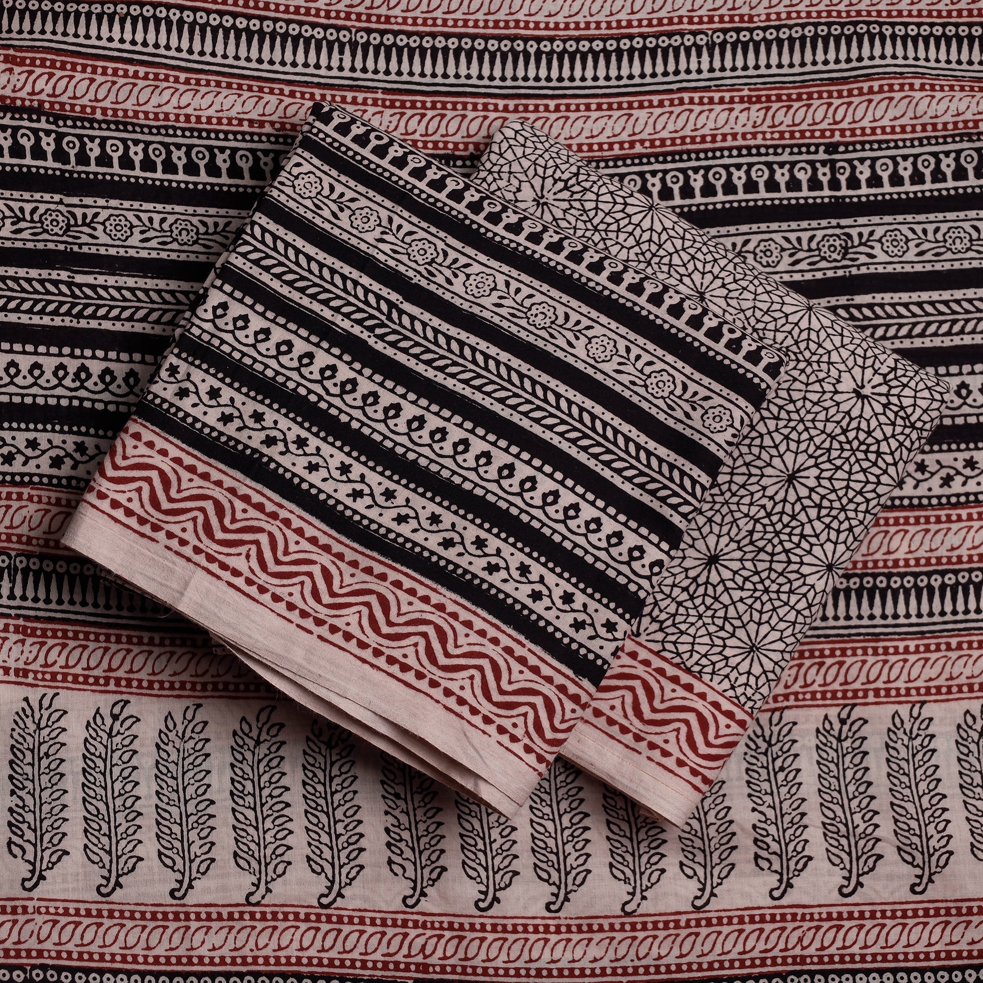 BAGH PRINTS BY MOHAMMED BILAL KHATRI Black - 3pc Natural Dyed Cotton Bagh Print Suit Material Set 09 - view 2