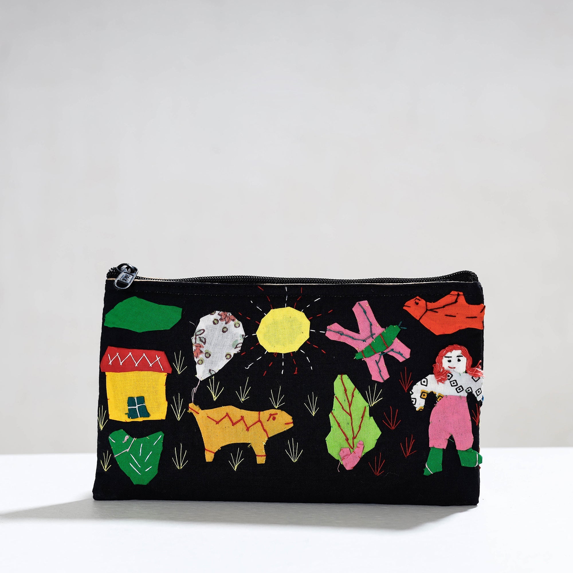 ASHOKA ASSEMBLE - CELEBRATING CRAFTS OF ODISHA Black - Pipli Applique Work Cotton Cosmetic Pouch