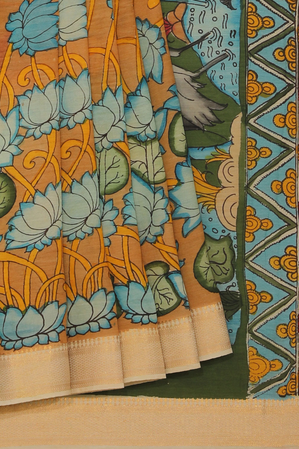 Kalanjali Kalamkari Hand-Painted Brown Saree – Women's