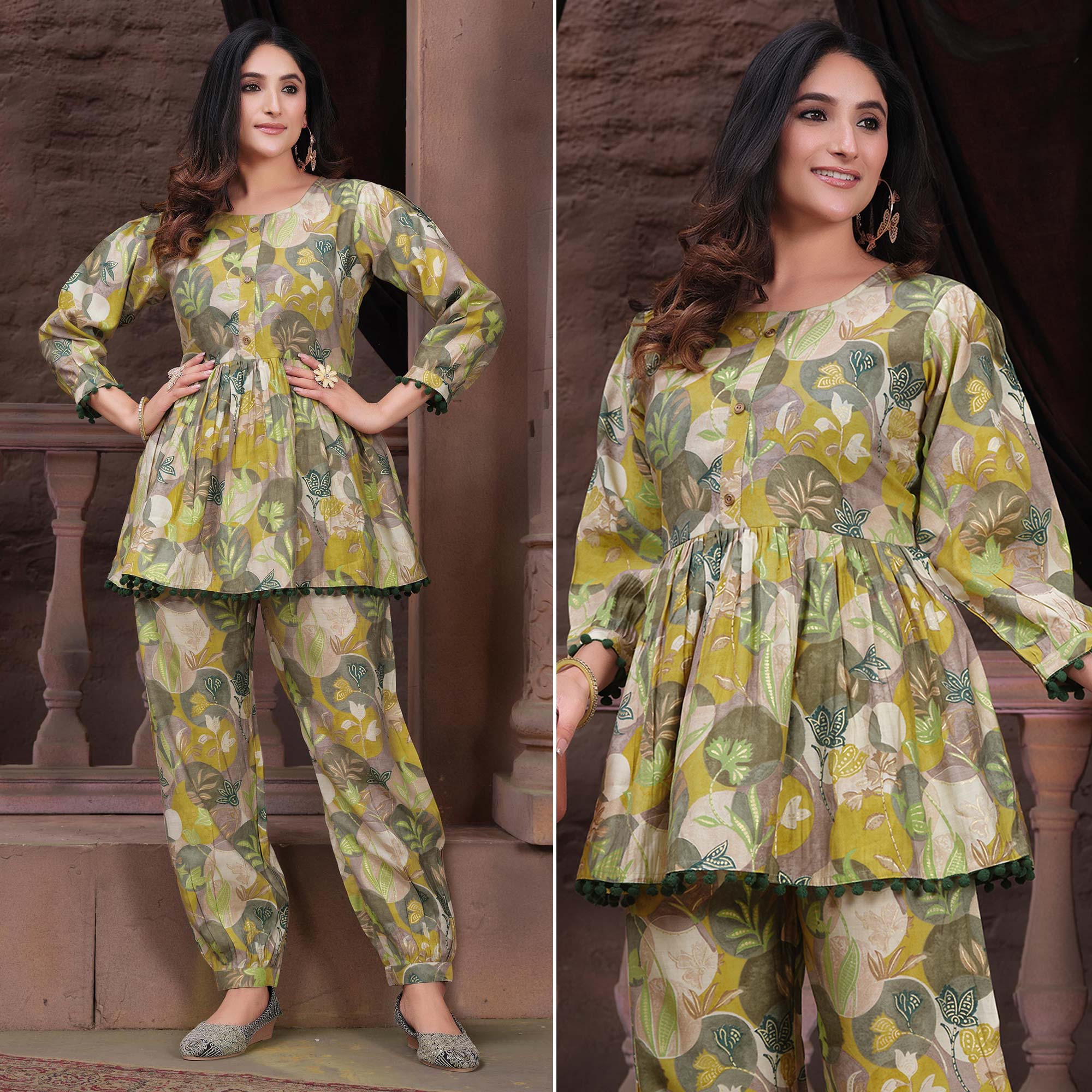 Green co-ords – BlackTree green-floral-printed-chanderi-co-ord-set