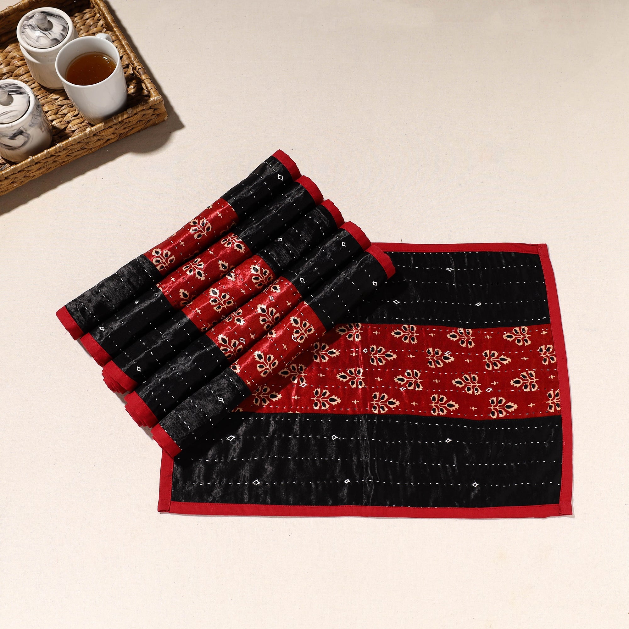 KACHCHH JI CHHAAP Black - Kutch Tagai Embroidered Mashru Silk Table Mats (SO6) 25 - view 2