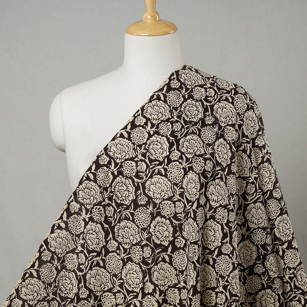 HAVELI CHRONICLES Brown - Dahlia Floral Bagru Block Print Cotton Fabric