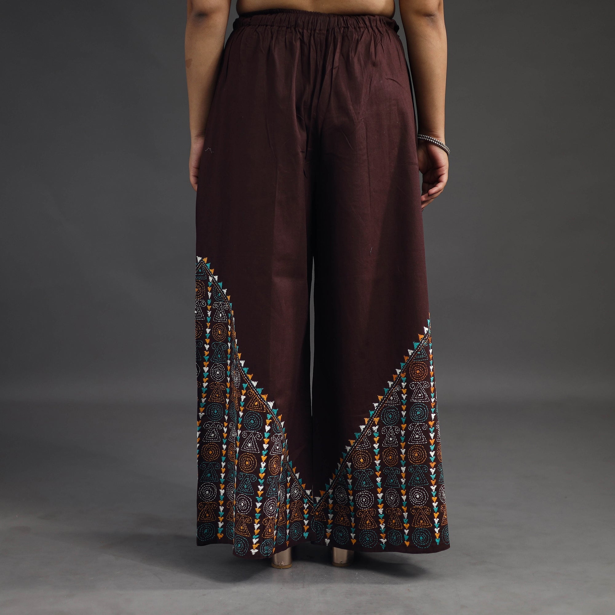 ASALKAAR Brown - Kantha Hand Embroidery Palazzo in Cotton 74 - view 4