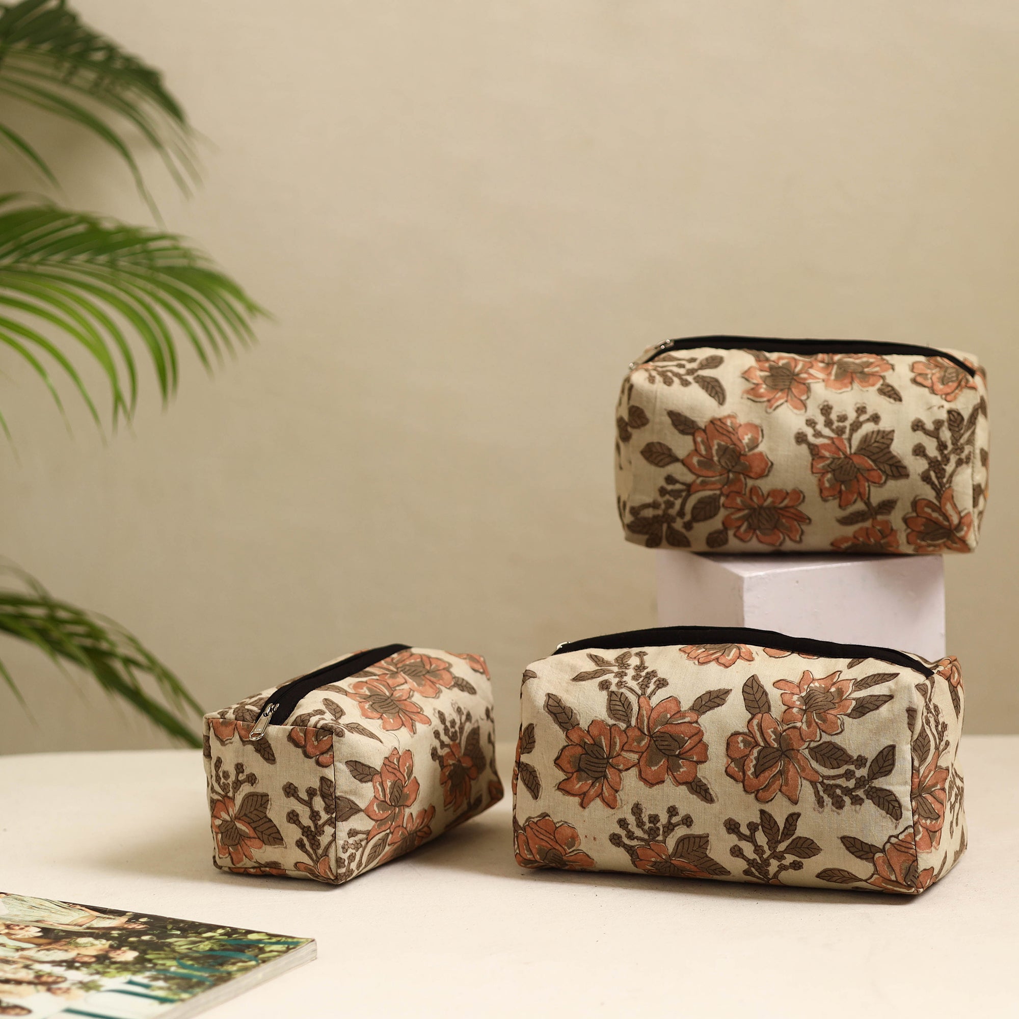 NOORI BAZAR Brown - Handmade Cotton Toiletry Bags (Set of 3) 13