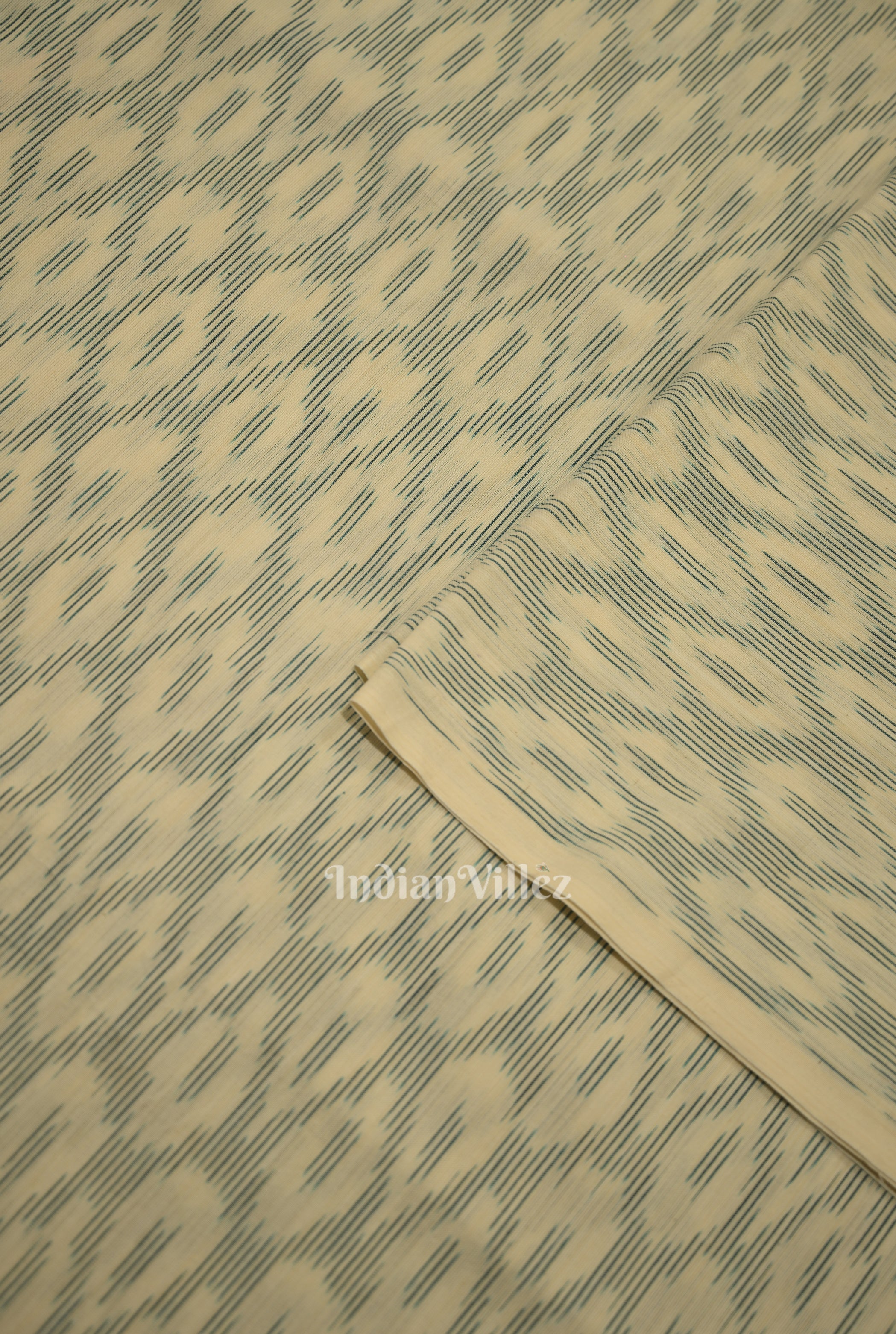 IndianVillèz White Green Pochampally Ikat Cotton Fabric - view 2