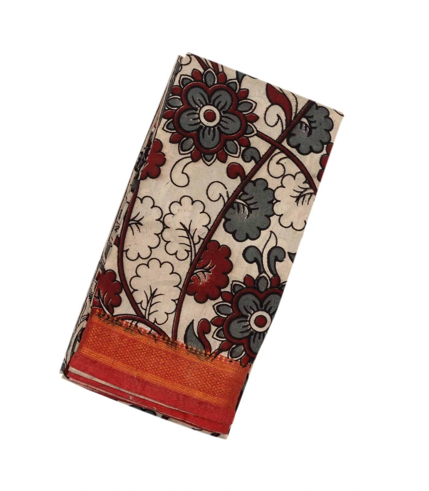 RmKV White Handloom Kalamkari Cotton Saree And Printed Floral Motifs