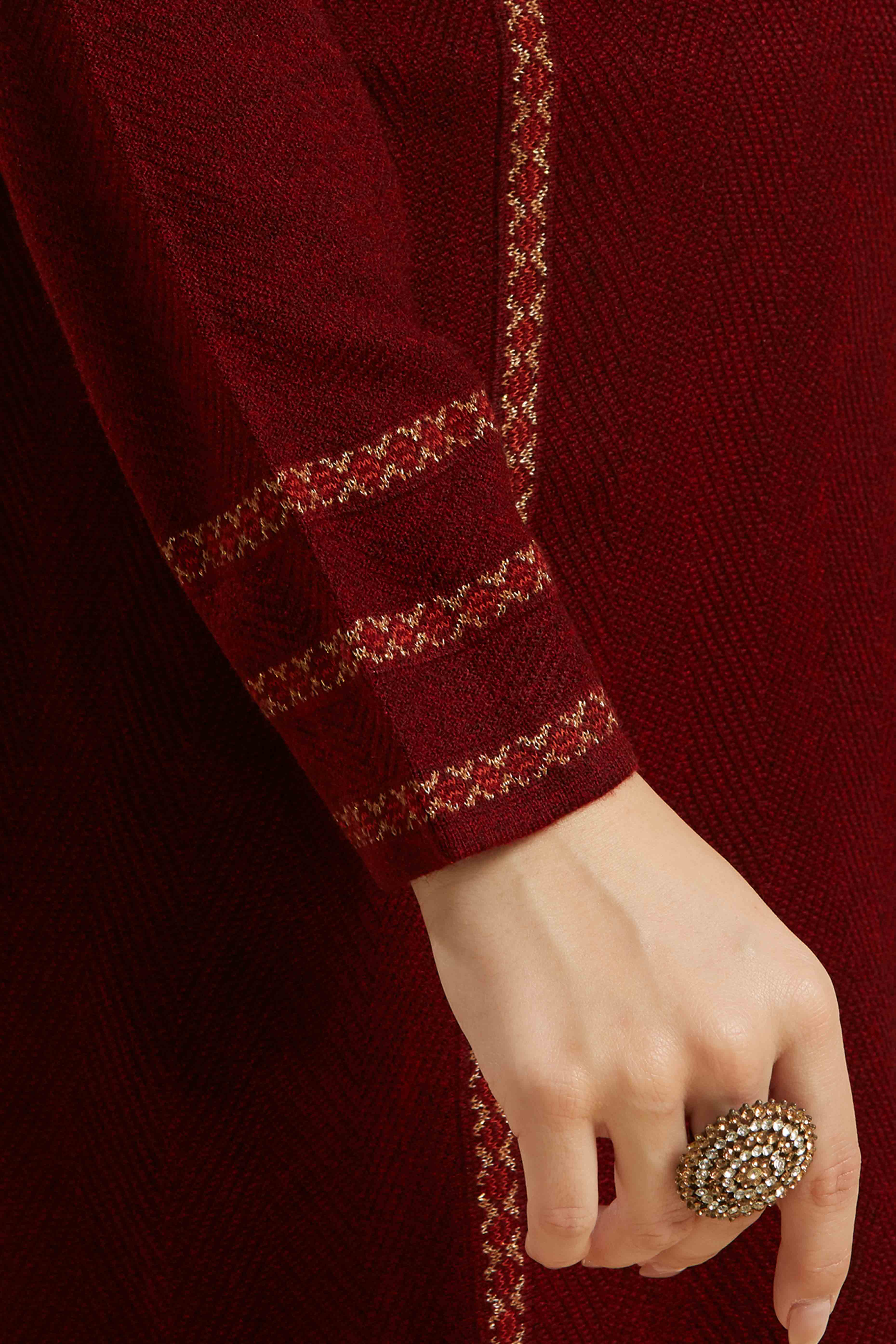 Peachmode Maroon Woven Woolen Straight Top Bottom Set - view 9
