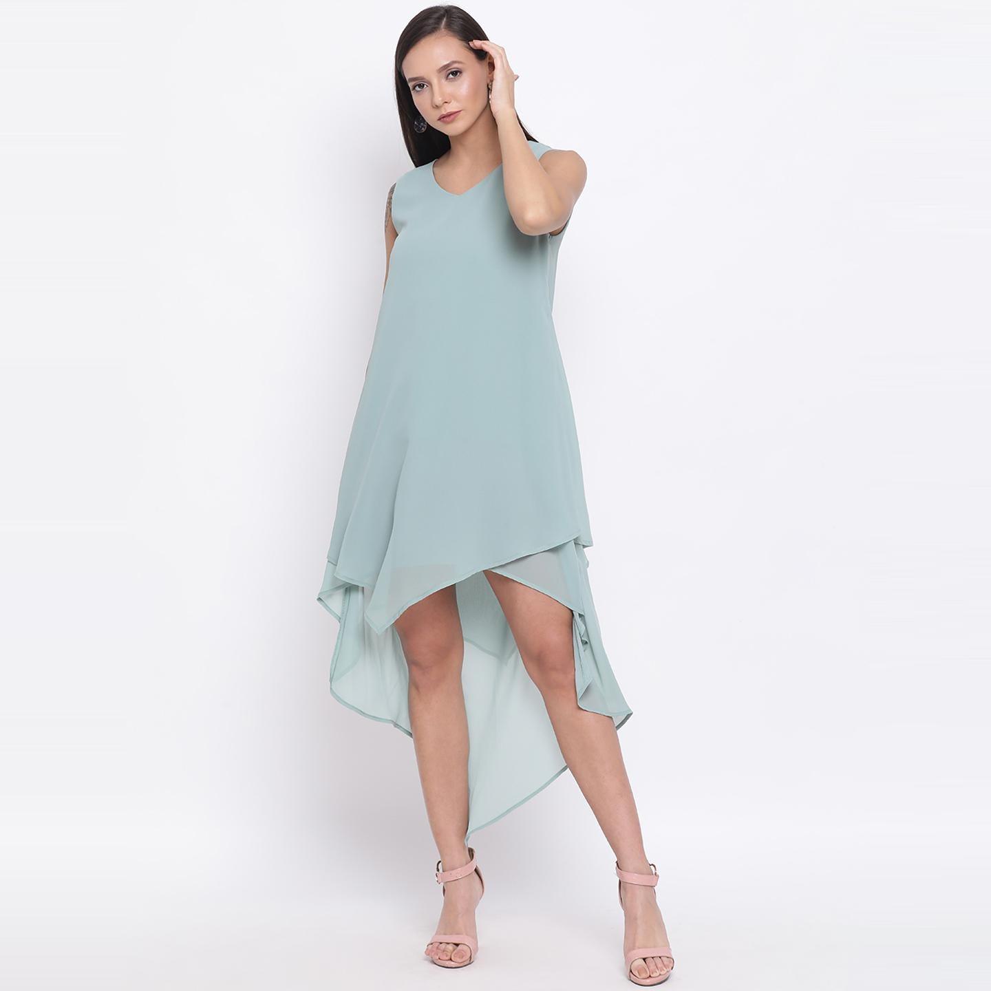Peachmode Seller Light Blue Colored Casual Wear Polyester Falre Dress