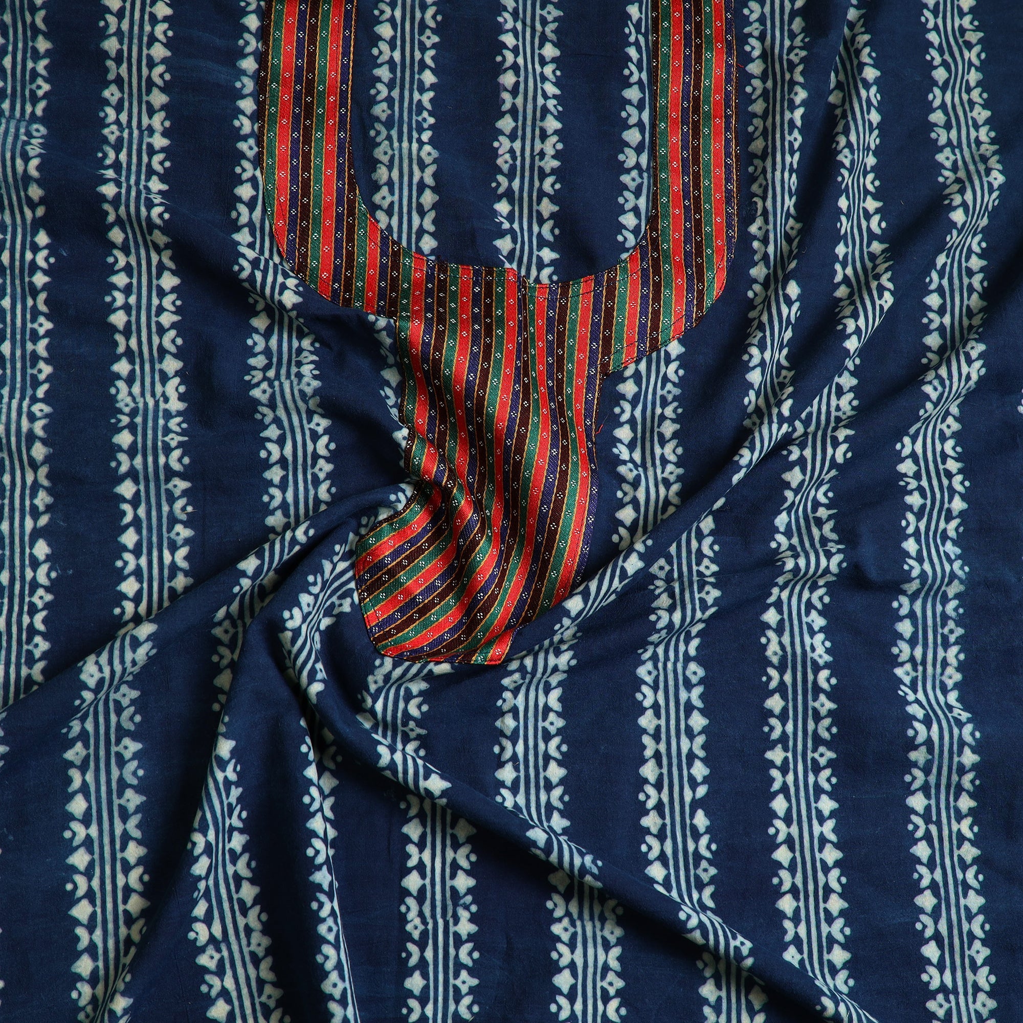 NOORI BAZAR Blue - Ajrakh Print Cotton Kurta Material with Patchwork (3m) 10 - view 2
